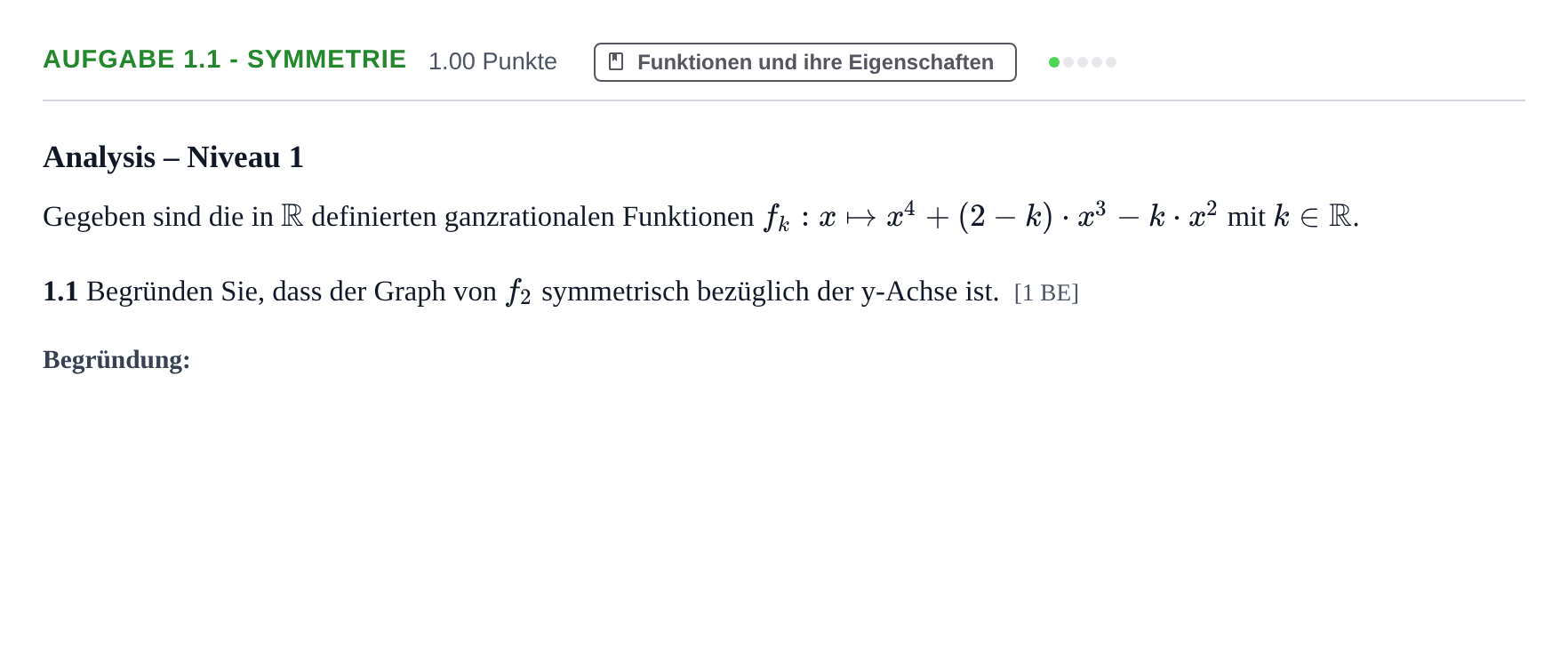 Aufgabenstellung: Aufgabe 1.1 - Symmetrie · Abitur Hessen Mathematik LK · CAS 2022