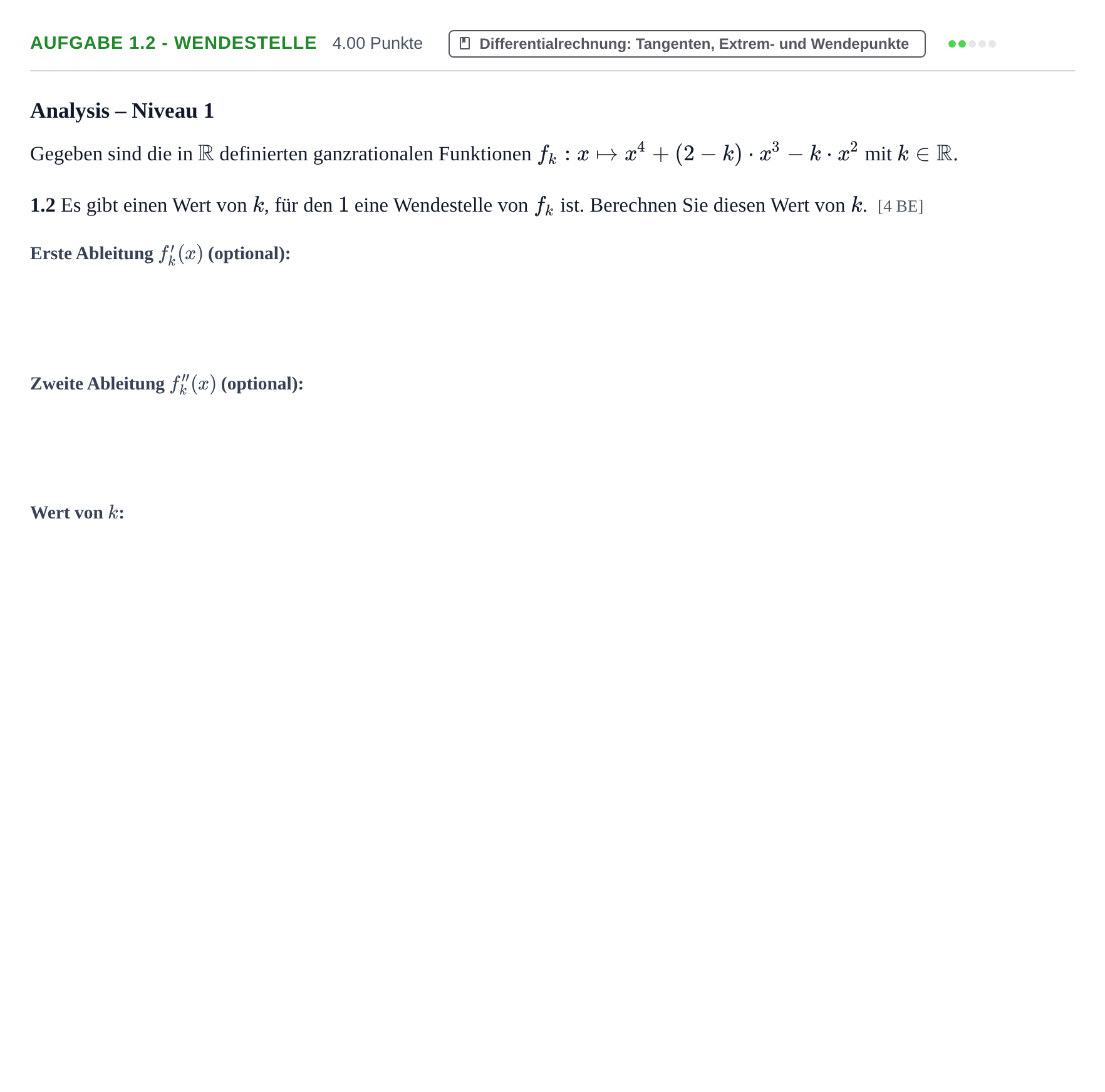 Aufgabenstellung: Aufgabe 1.2 - Wendestelle · Abitur Hessen Mathematik LK · CAS 2022