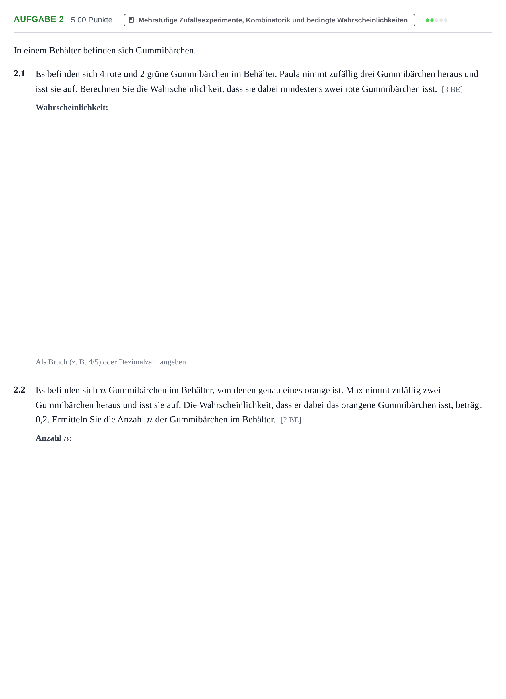 Aufgabenstellung: Aufgabe 2 · Abitur Hessen Mathematik LK · CAS 2022