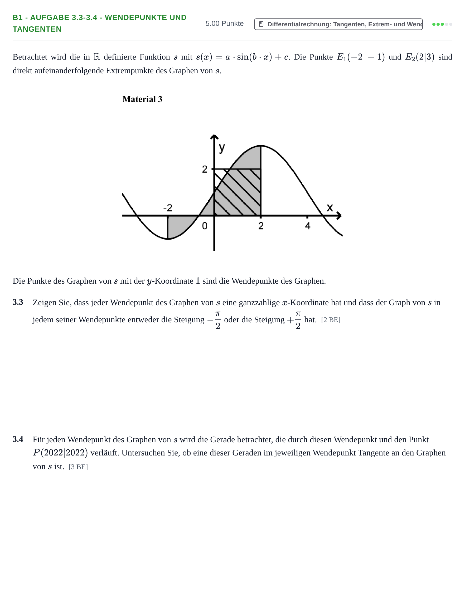 Aufgabenstellung: Aufgabe B1 - Aufgabe 3.3-3.4 - Wendepunkte und Tangenten · Abitur Hessen Mathematik LK · CAS 2022