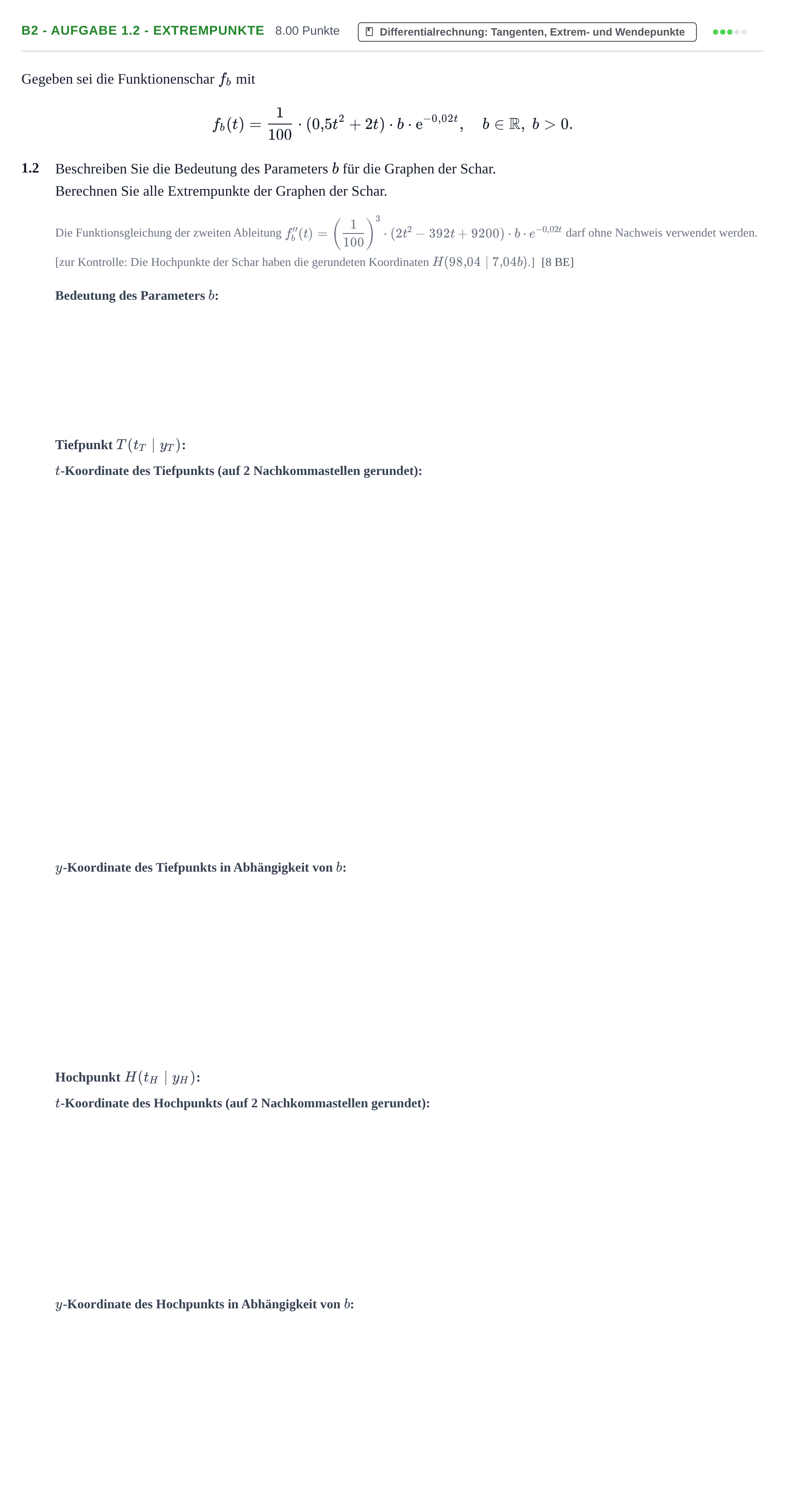 Aufgabenstellung: Aufgabe B2 - Aufgabe 1.2 - Extrempunkte · Abitur Hessen Mathematik LK · CAS 2022
