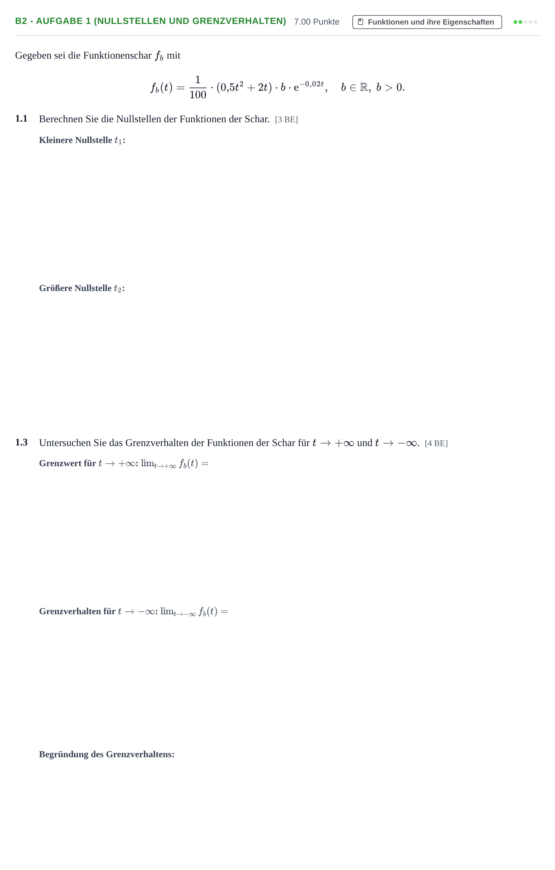 Aufgabenstellung: Aufgabe B2 - Aufgabe 1 (Nullstellen und Grenzverhalten) · Abitur Hessen Mathematik LK · CAS 2022
