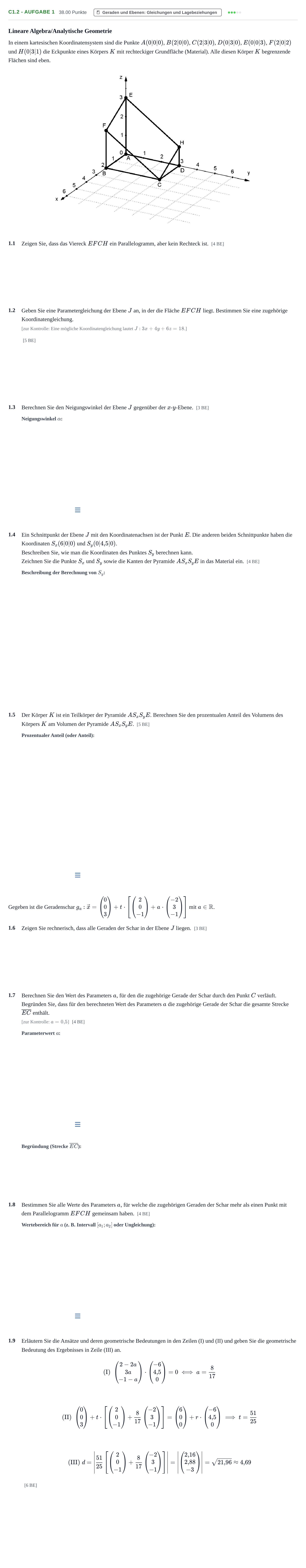 Aufgabenstellung: Aufgabe C1.2 - Aufgabe 1 · Abitur Hessen Mathematik LK · CAS 2022