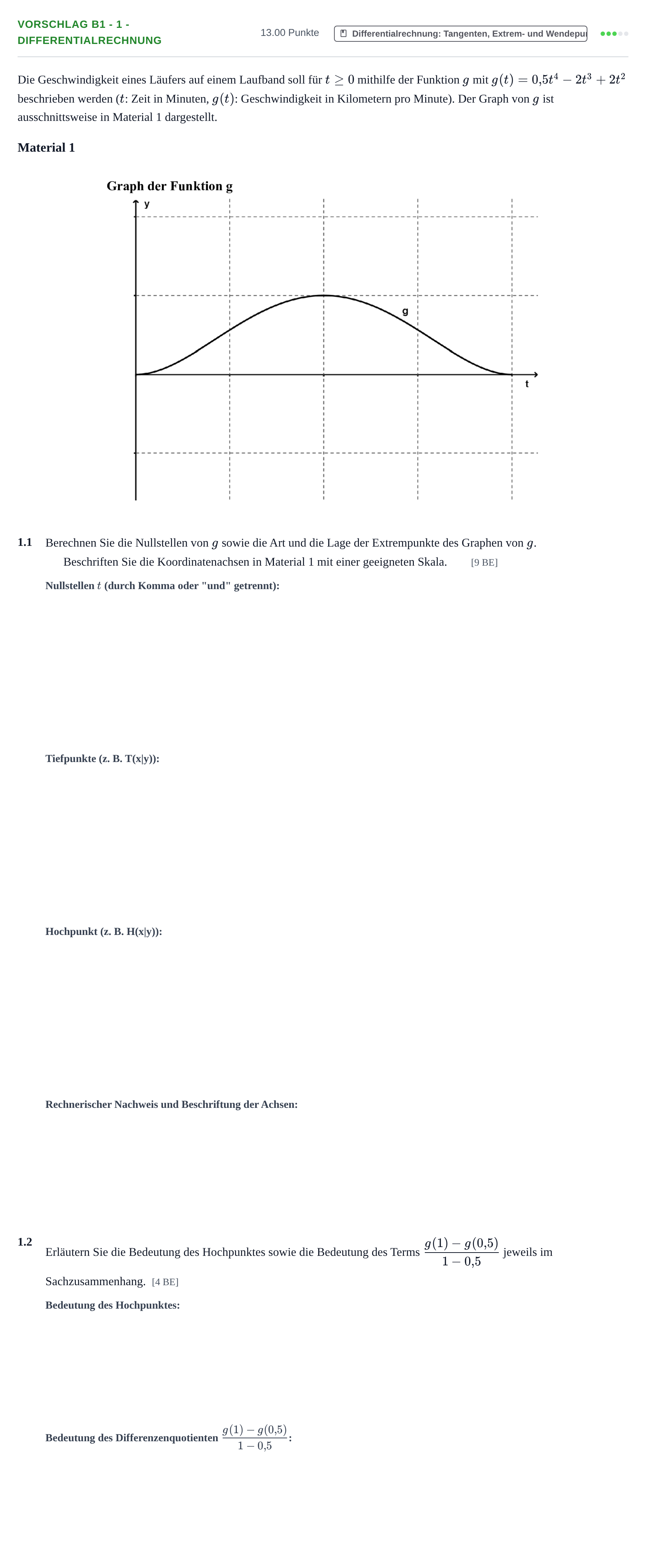 Aufgabenstellung: Aufgabe Vorschlag B1 - 1 - Differentialrechnung · Abitur Hessen Mathematik LK · Schulen für Erwachsene 2022