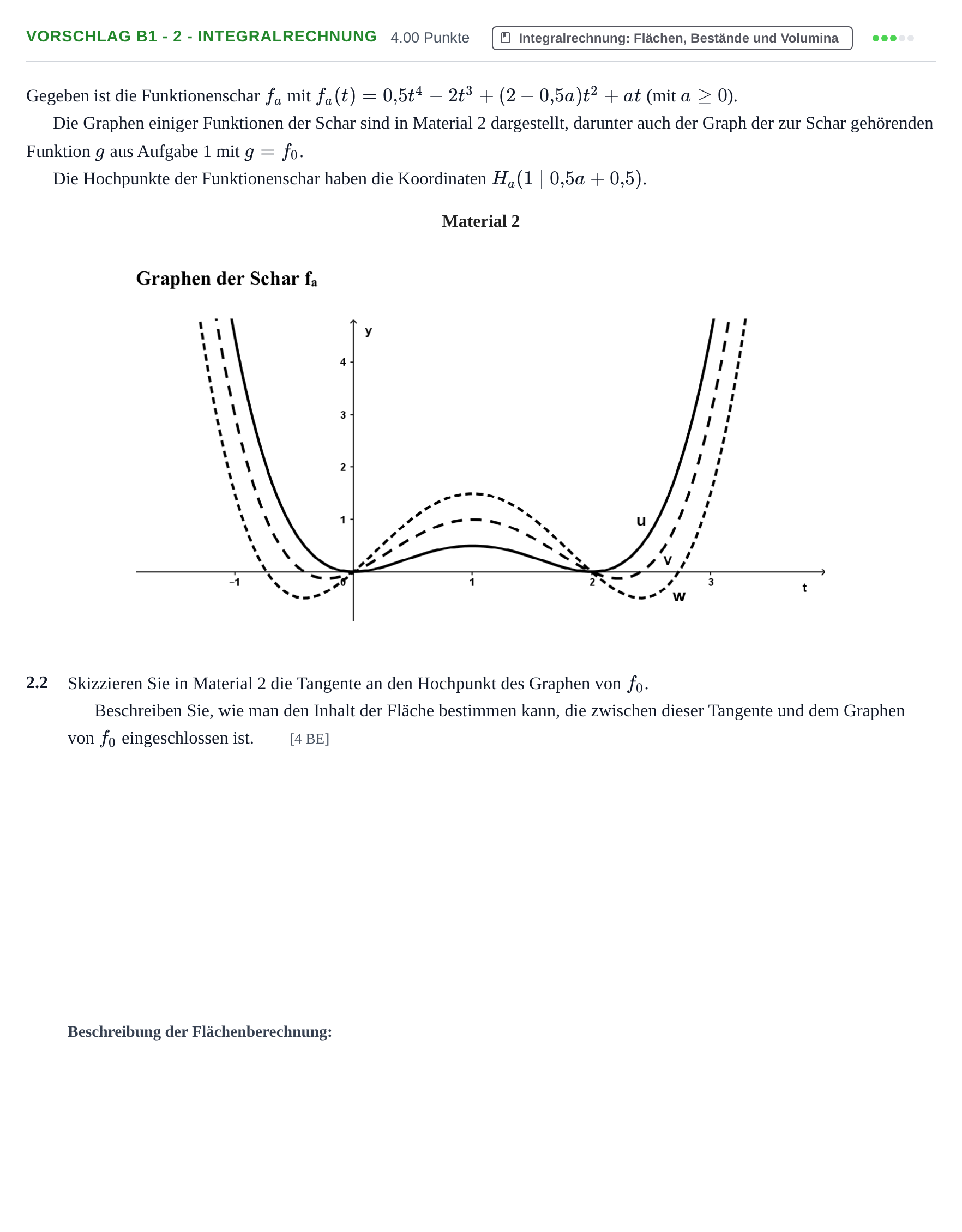 Aufgabenstellung: Aufgabe Vorschlag B1 - 2 - Integralrechnung · Abitur Hessen Mathematik LK · Schulen für Erwachsene 2022