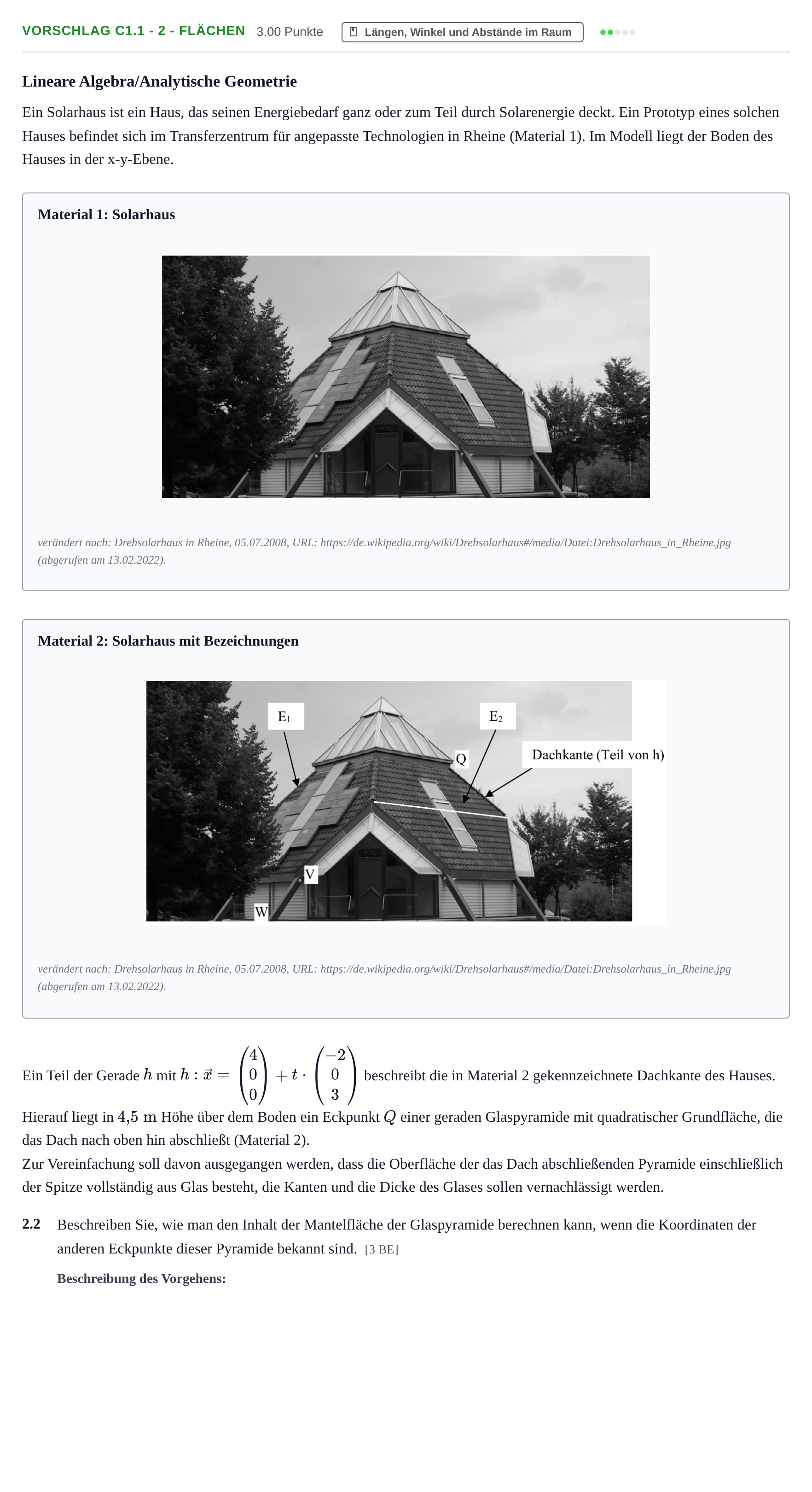 Aufgabenstellung: Aufgabe Vorschlag C1.1 - 2 - Flächen · Abitur Hessen Mathematik LK · Schulen für Erwachsene 2022
