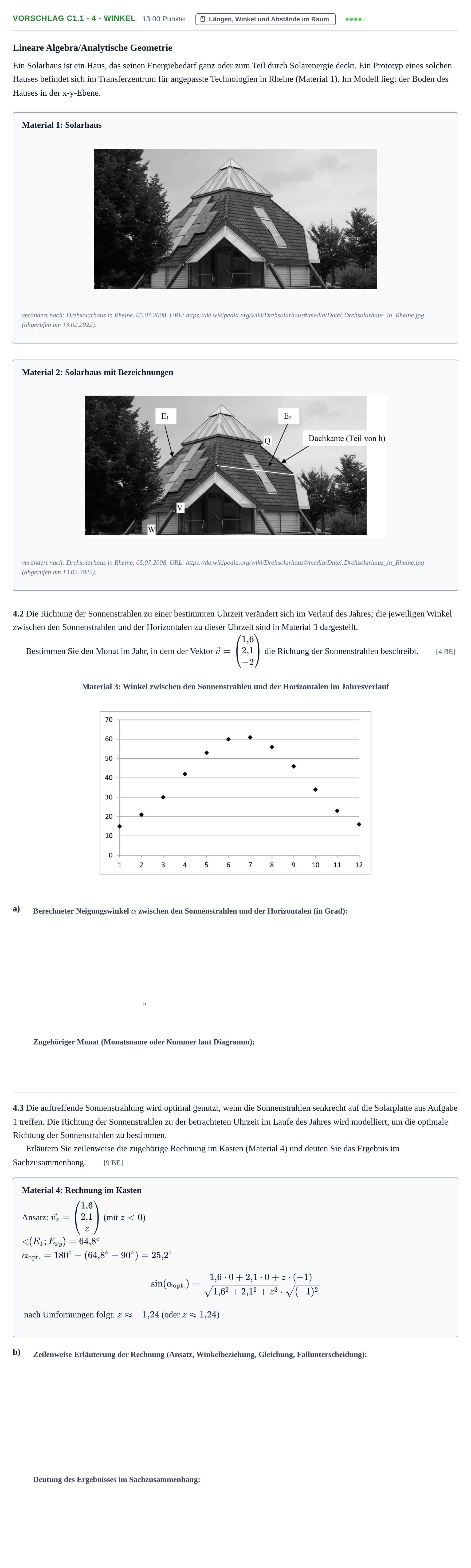 Aufgabenstellung: Aufgabe Vorschlag C1.1 - 4 - Winkel · Abitur Hessen Mathematik LK · Schulen für Erwachsene 2022
