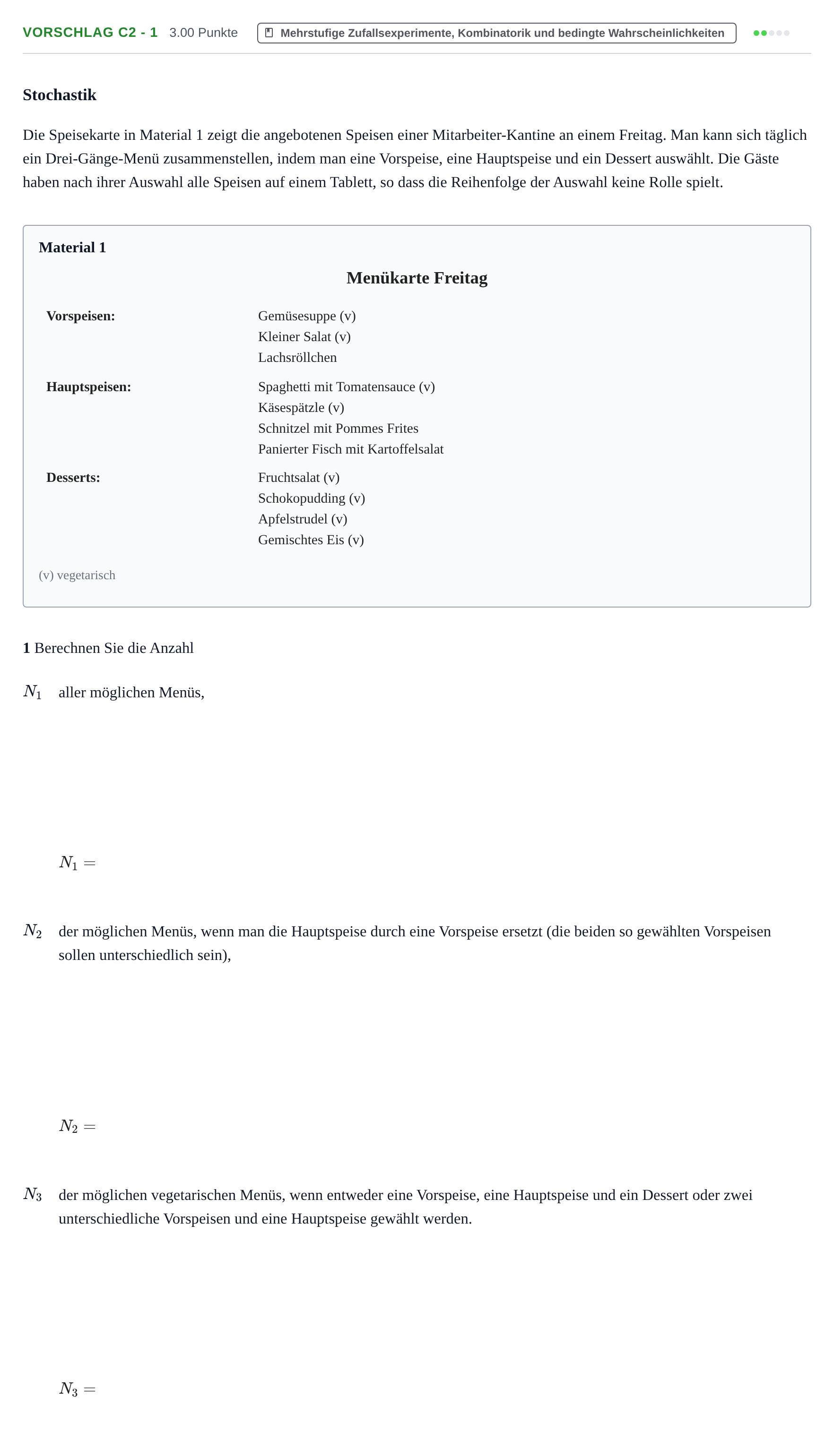Aufgabenstellung: Aufgabe Vorschlag C2 - 1 · Abitur Hessen Mathematik LK · Schulen für Erwachsene 2022