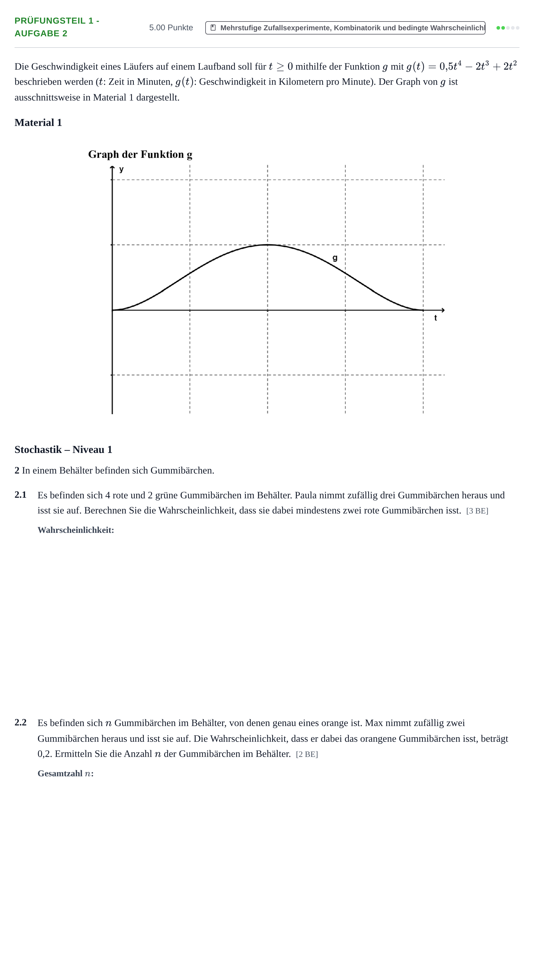 Aufgabenstellung: Prüfungsteil 1 - Aufgabe 2 · Abitur Hessen Mathematik LK · Schulen für Erwachsene 2022