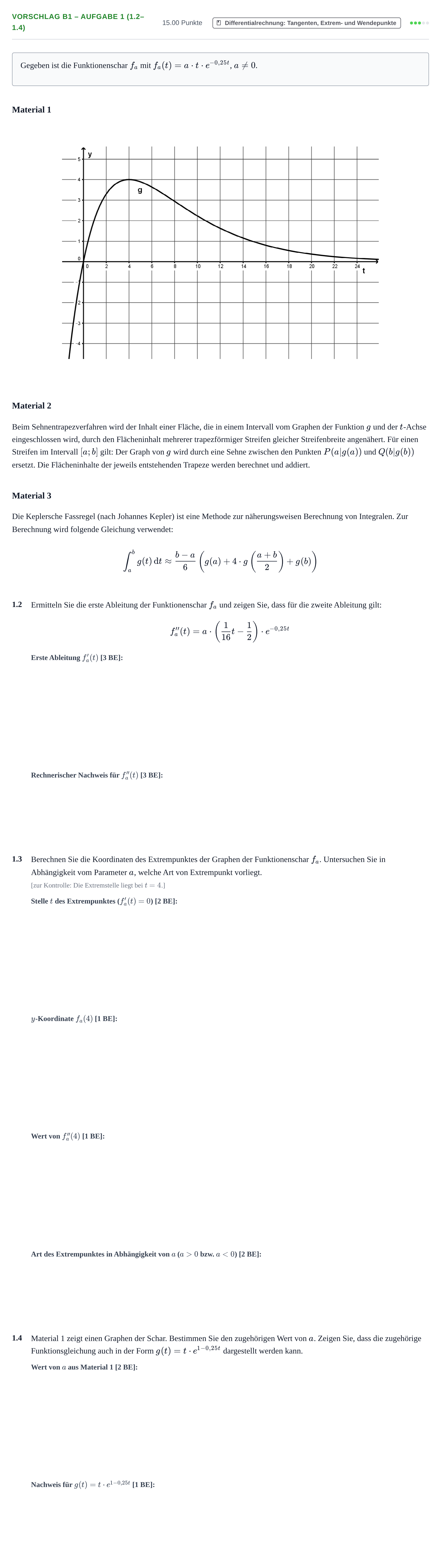 Aufgabenstellung: Aufgabe Vorschlag B1 – Aufgabe 1 (1.2–1.4) · Abitur Hessen Mathematik LK · WTR 2022