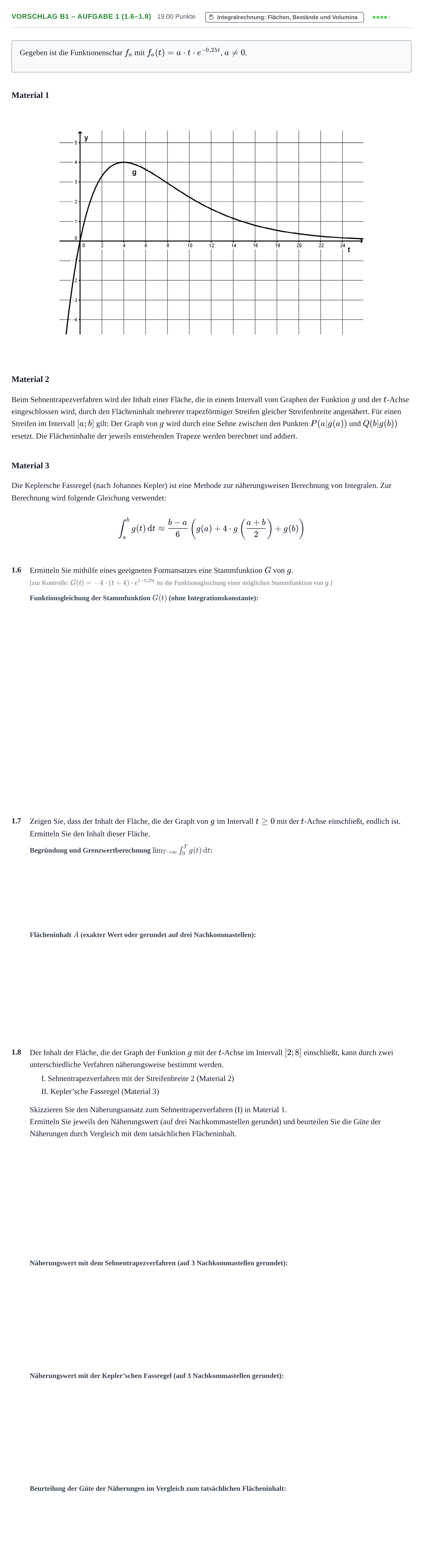 Aufgabenstellung: Aufgabe Vorschlag B1 – Aufgabe 1 (1.6–1.8) · Abitur Hessen Mathematik LK · WTR 2022