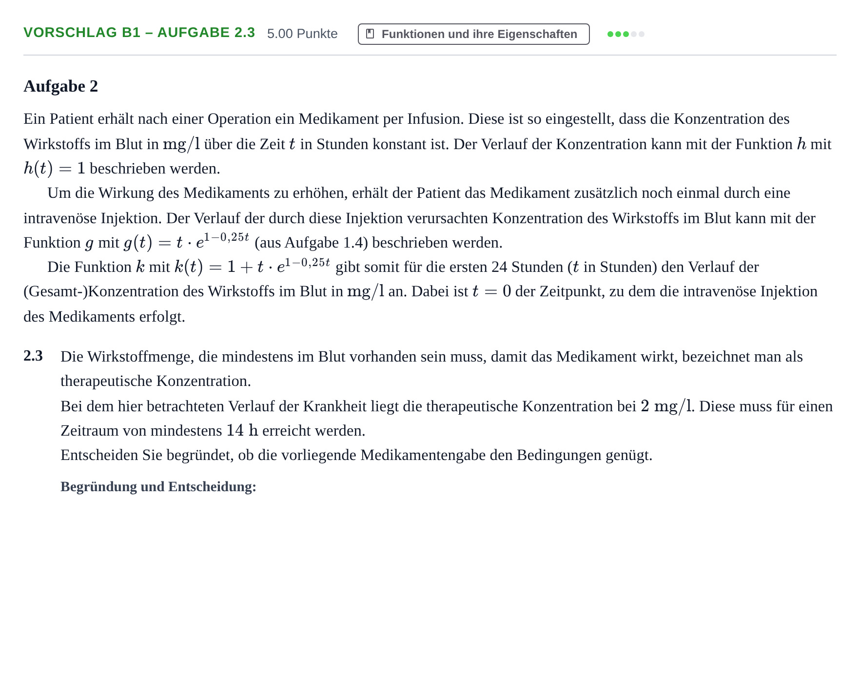 Aufgabenstellung: Aufgabe Vorschlag B1 – Aufgabe 2.3 · Abitur Hessen Mathematik LK · WTR 2022
