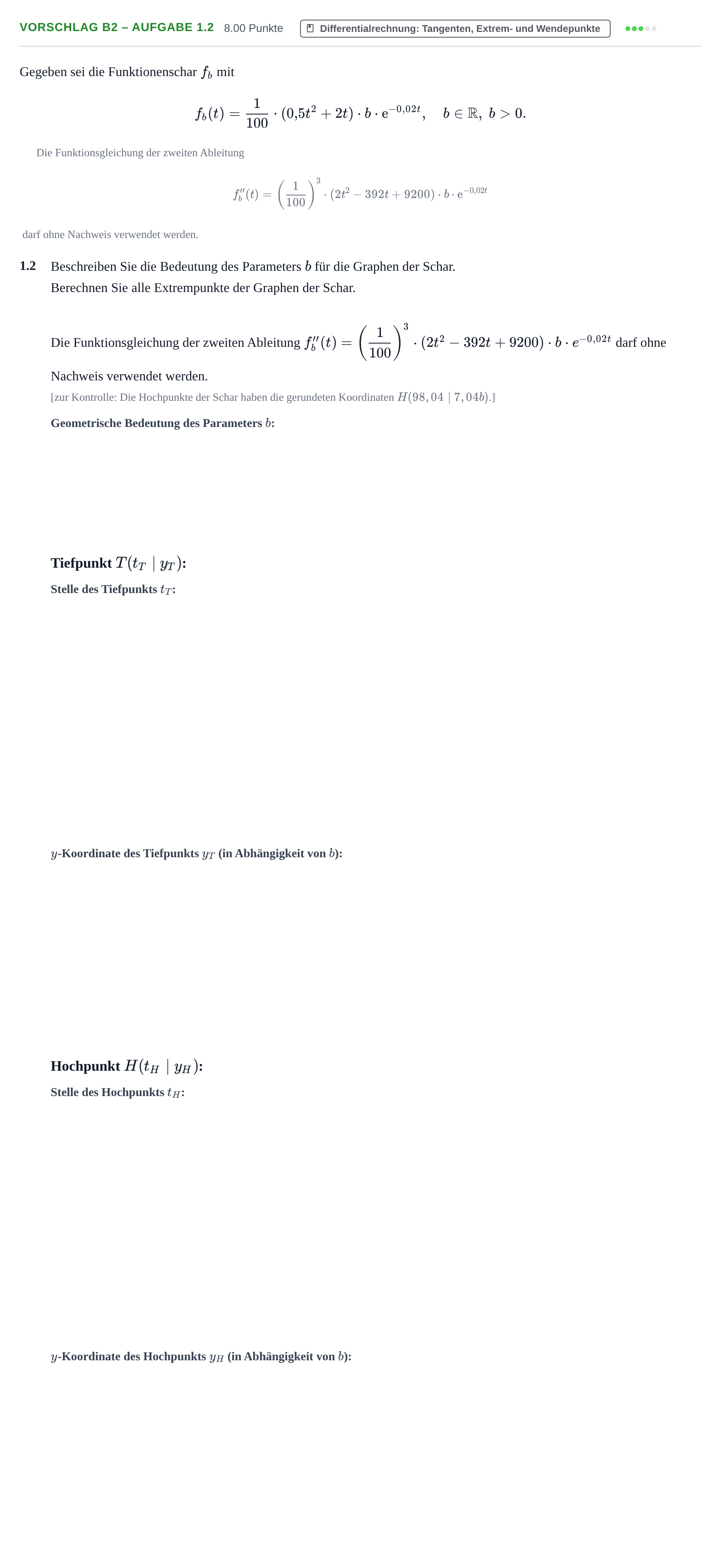Aufgabenstellung: Aufgabe Vorschlag B2 – Aufgabe 1.2 · Abitur Hessen Mathematik LK · WTR 2022