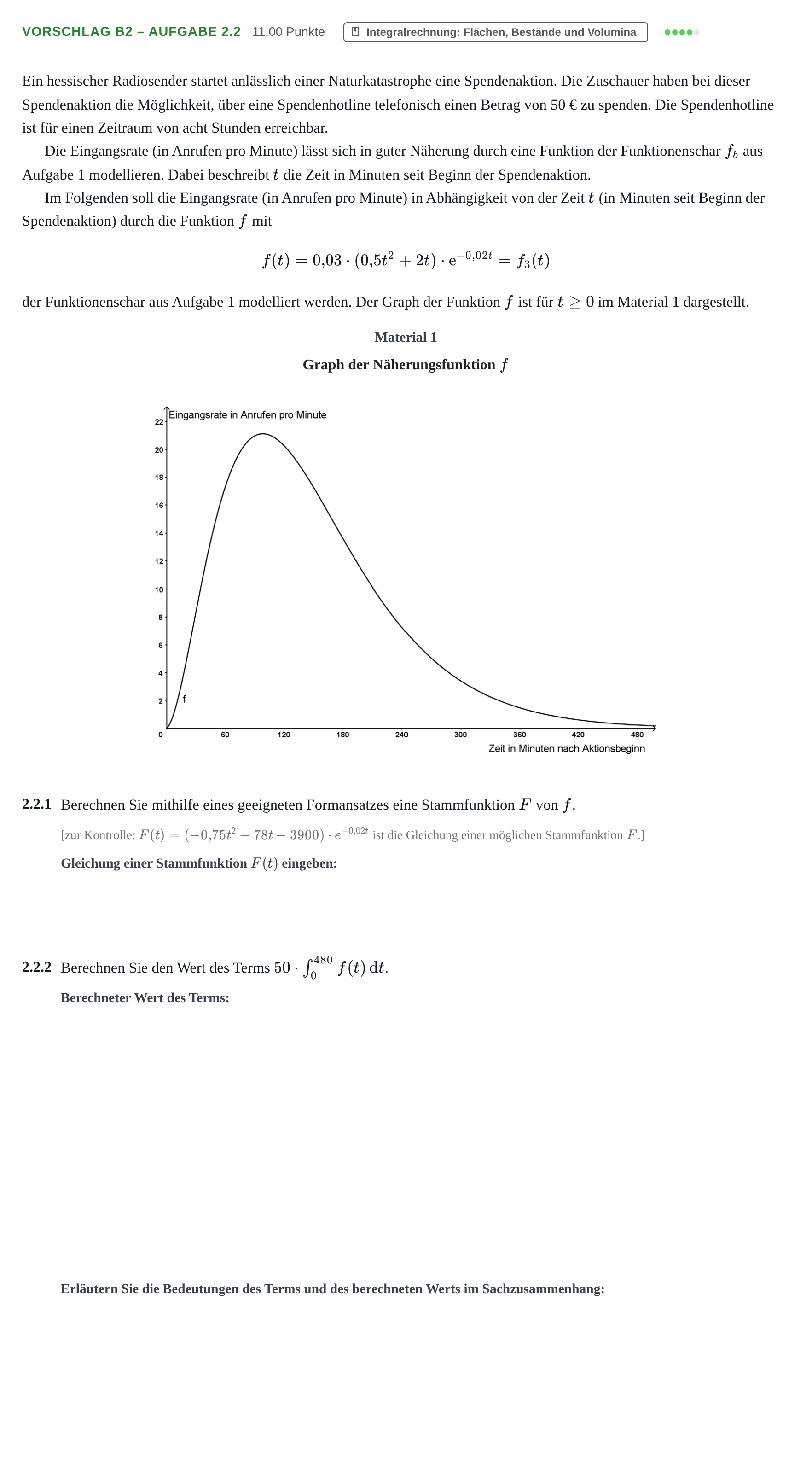 Aufgabenstellung: Aufgabe Vorschlag B2 – Aufgabe 2.2 · Abitur Hessen Mathematik LK · WTR 2022