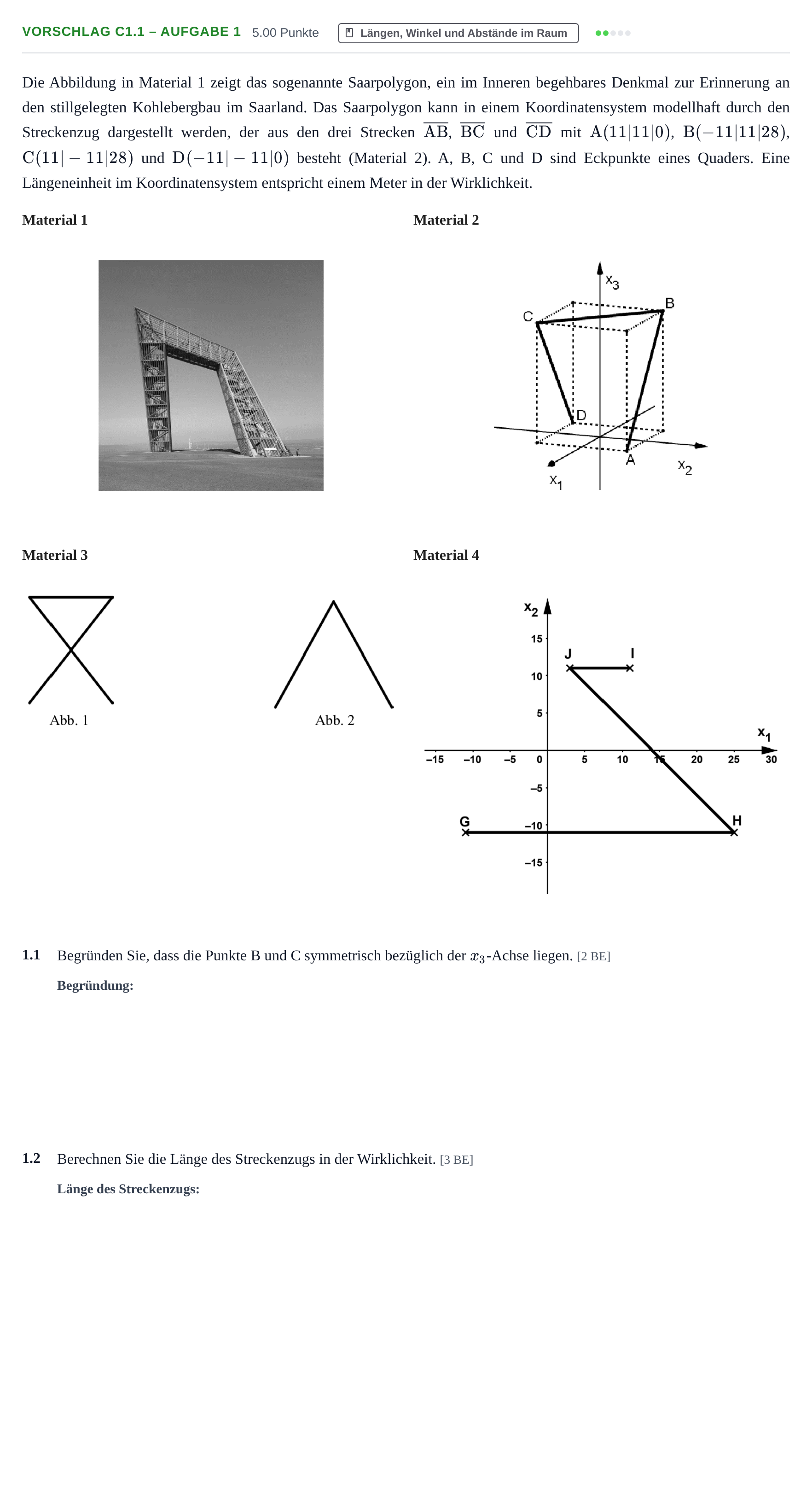 Aufgabenstellung: Aufgabe Vorschlag C1.1 – Aufgabe 1 · Abitur Hessen Mathematik LK · WTR 2022