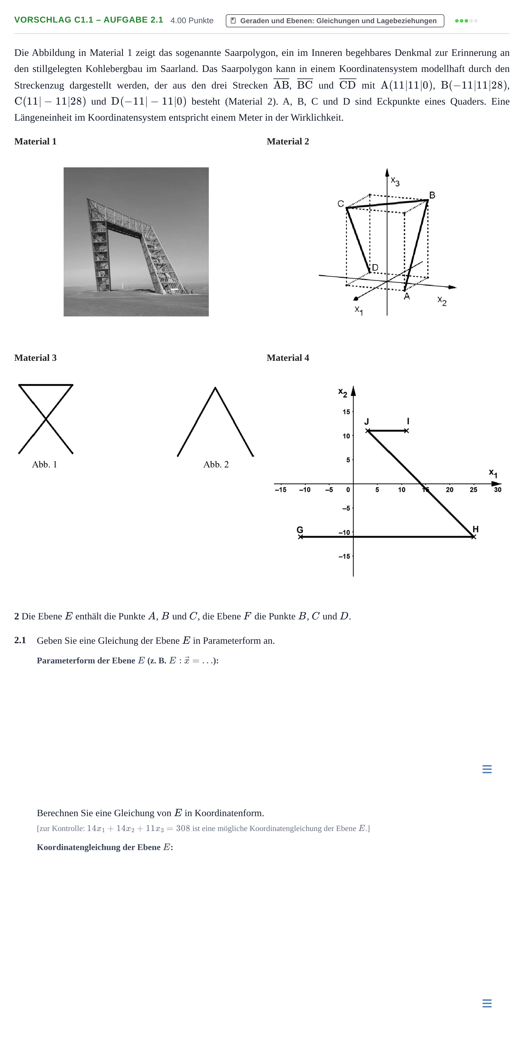 Aufgabenstellung: Aufgabe Vorschlag C1.1 – Aufgabe 2.1 · Abitur Hessen Mathematik LK · WTR 2022