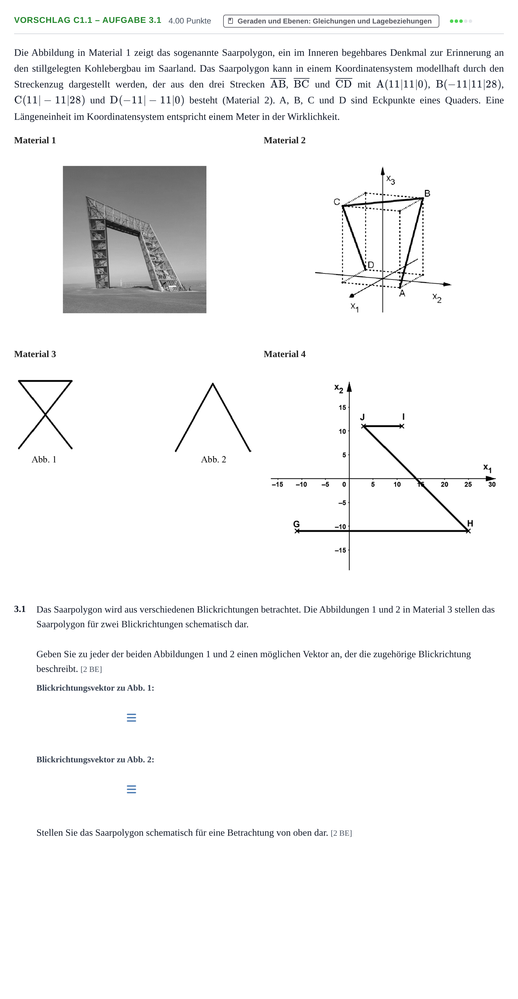 Aufgabenstellung: Aufgabe Vorschlag C1.1 – Aufgabe 3.1 · Abitur Hessen Mathematik LK · WTR 2022