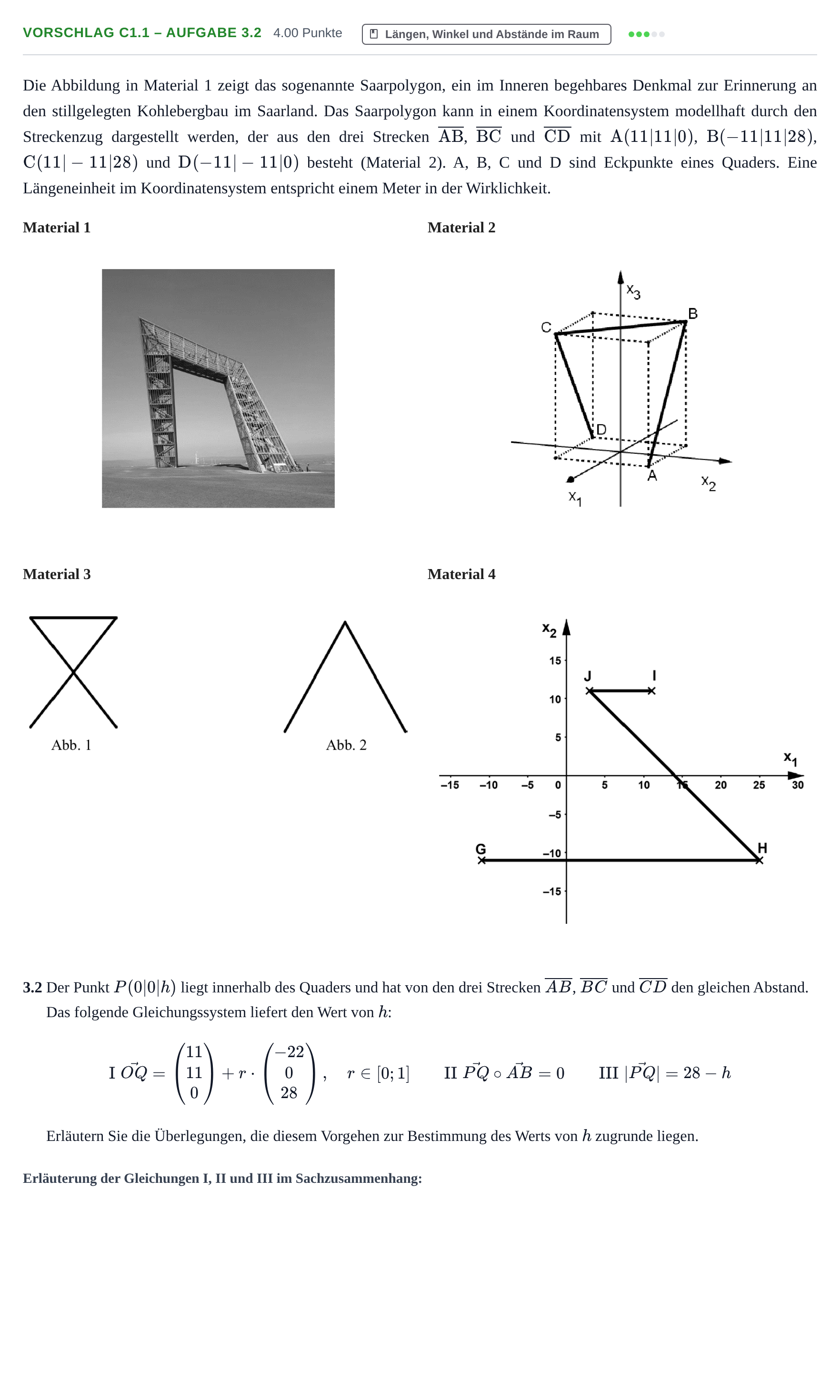 Aufgabenstellung: Aufgabe Vorschlag C1.1 – Aufgabe 3.2 · Abitur Hessen Mathematik LK · WTR 2022