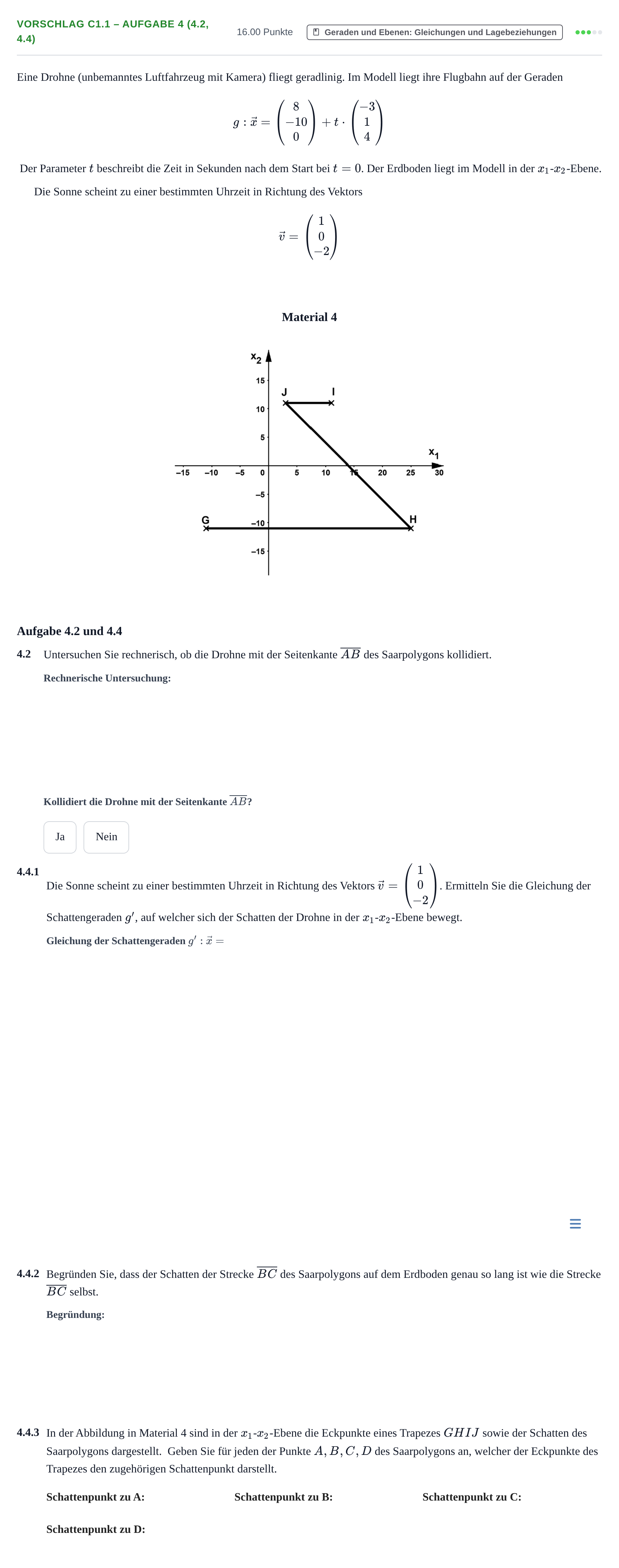 Aufgabenstellung: Aufgabe Vorschlag C1.1 – Aufgabe 4 (4.2, 4.4) · Abitur Hessen Mathematik LK · WTR 2022
