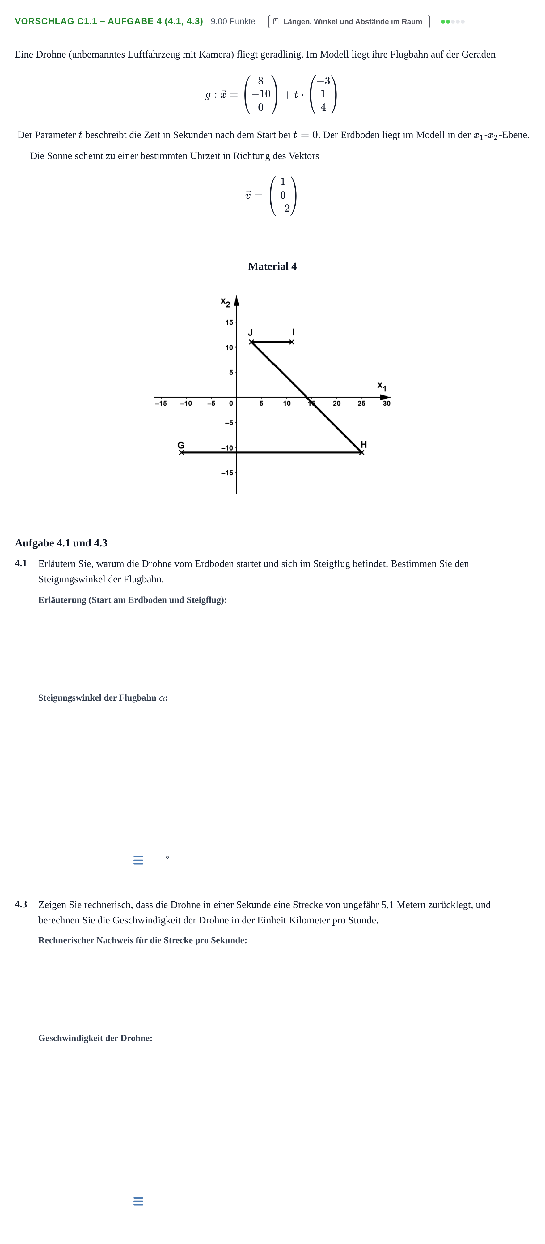 Aufgabenstellung: Aufgabe Vorschlag C1.1 – Aufgabe 4 (4.1, 4.3) · Abitur Hessen Mathematik LK · WTR 2022