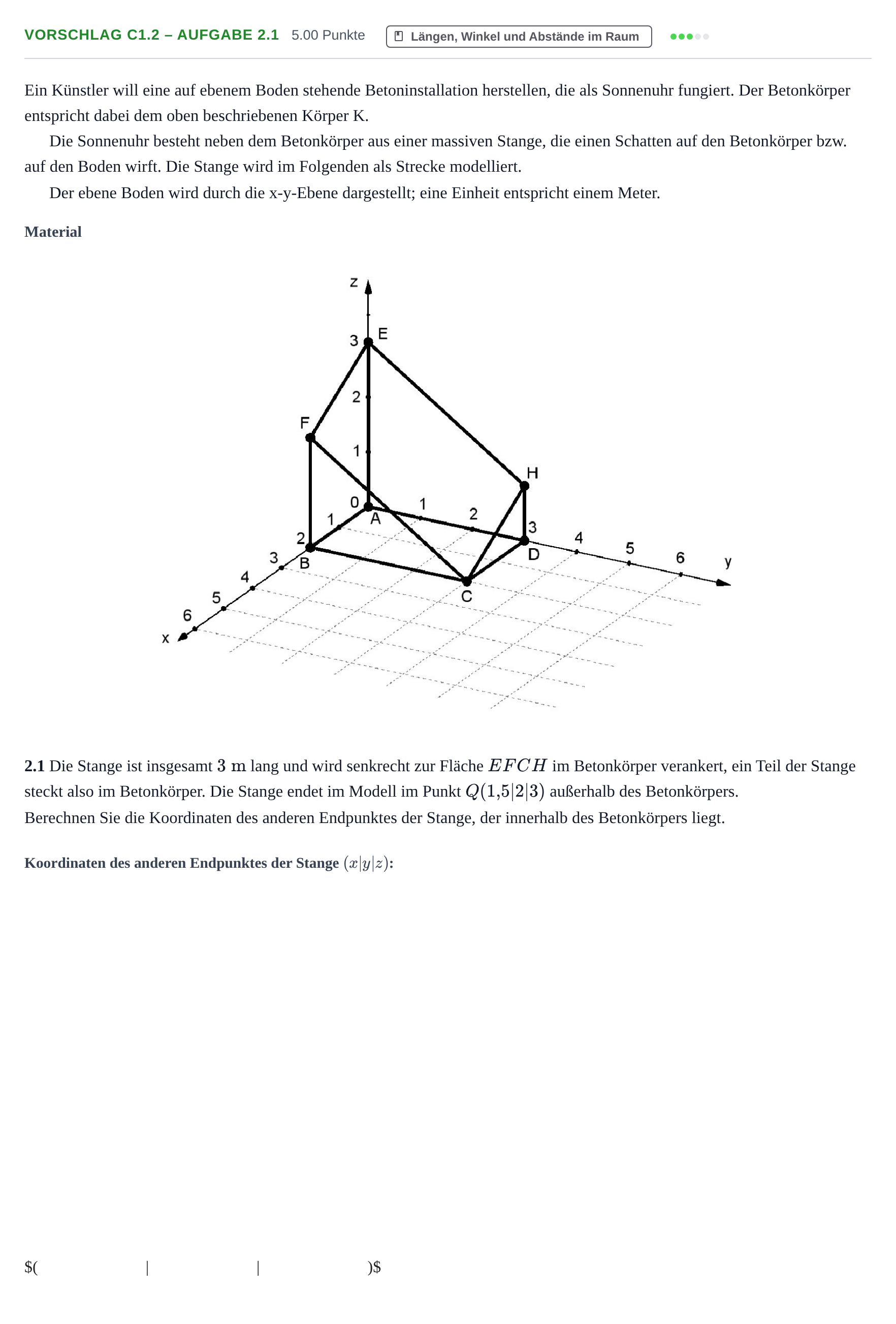 Aufgabenstellung: Aufgabe Vorschlag C1.2 – Aufgabe 2.1 · Abitur Hessen Mathematik LK · WTR 2022