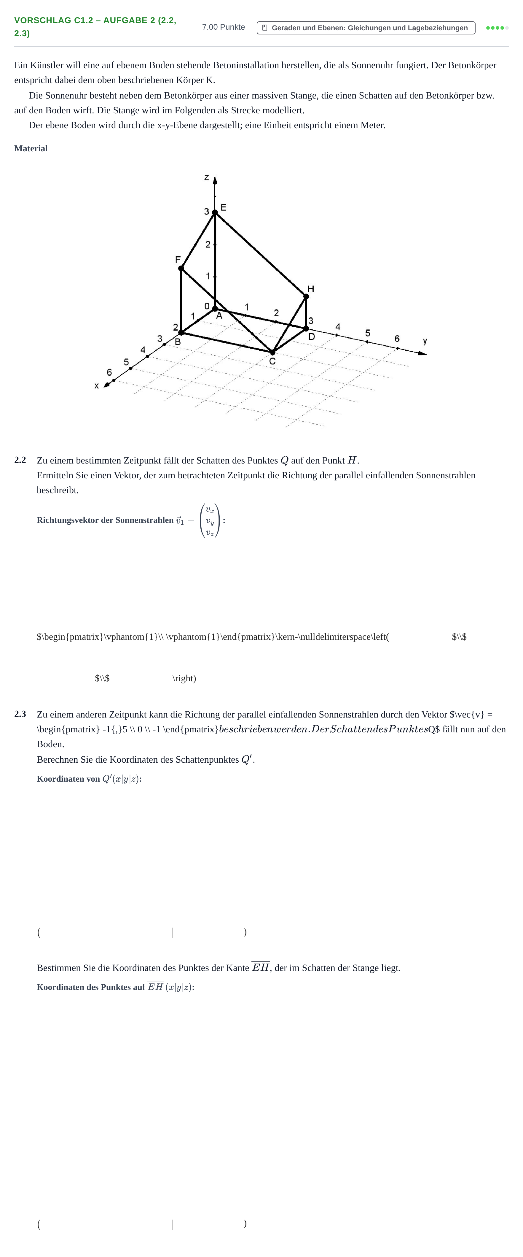 Aufgabenstellung: Aufgabe Vorschlag C1.2 – Aufgabe 2 (2.2, 2.3) · Abitur Hessen Mathematik LK · WTR 2022