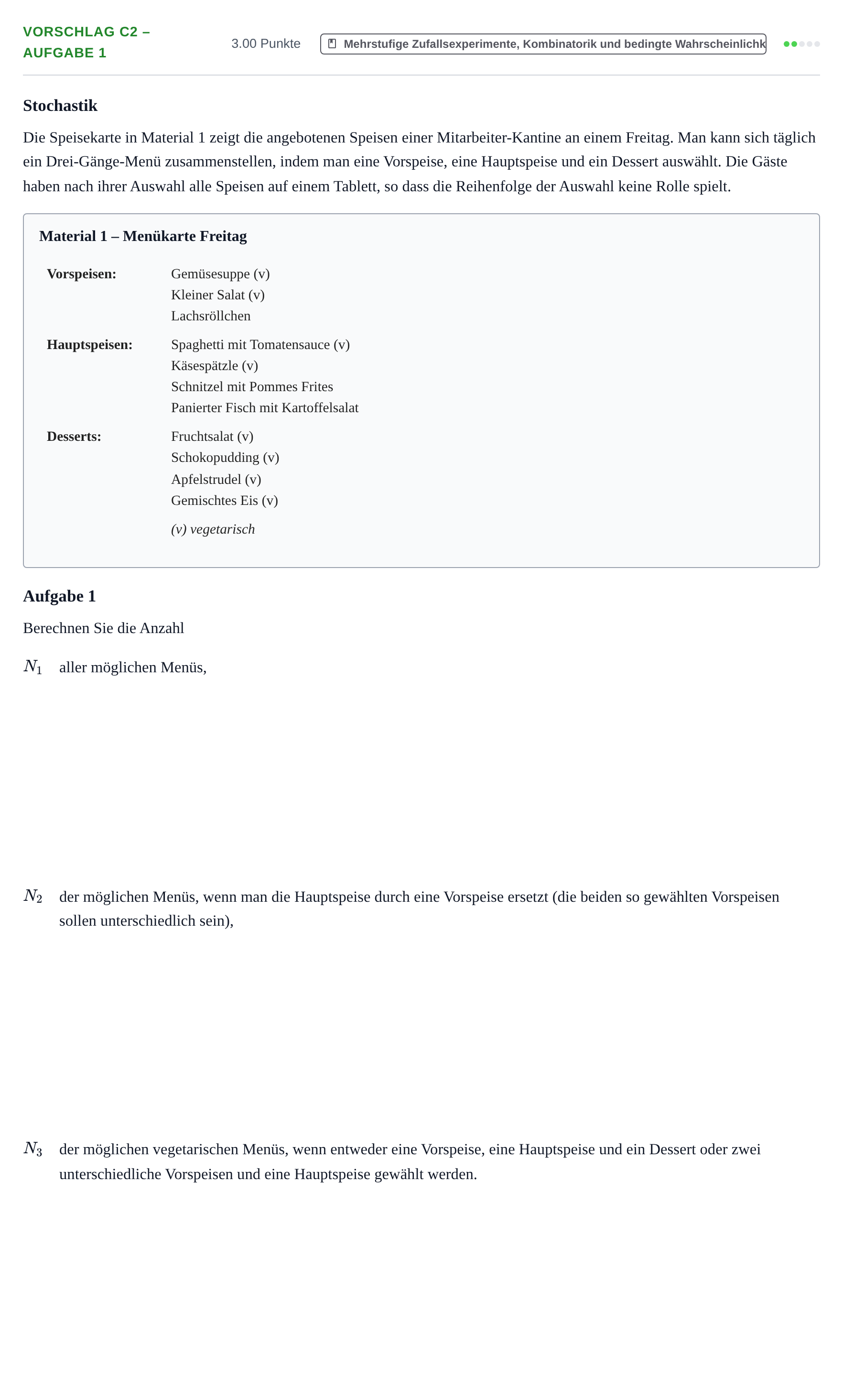 Aufgabenstellung: Aufgabe Vorschlag C2 – Aufgabe 1 · Abitur Hessen Mathematik LK · WTR 2022