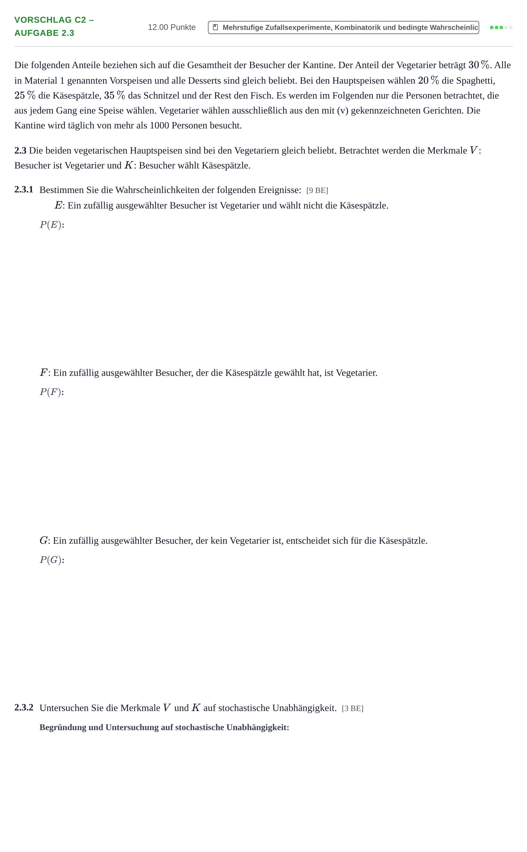 Aufgabenstellung: Aufgabe Vorschlag C2 – Aufgabe 2.3 · Abitur Hessen Mathematik LK · WTR 2022