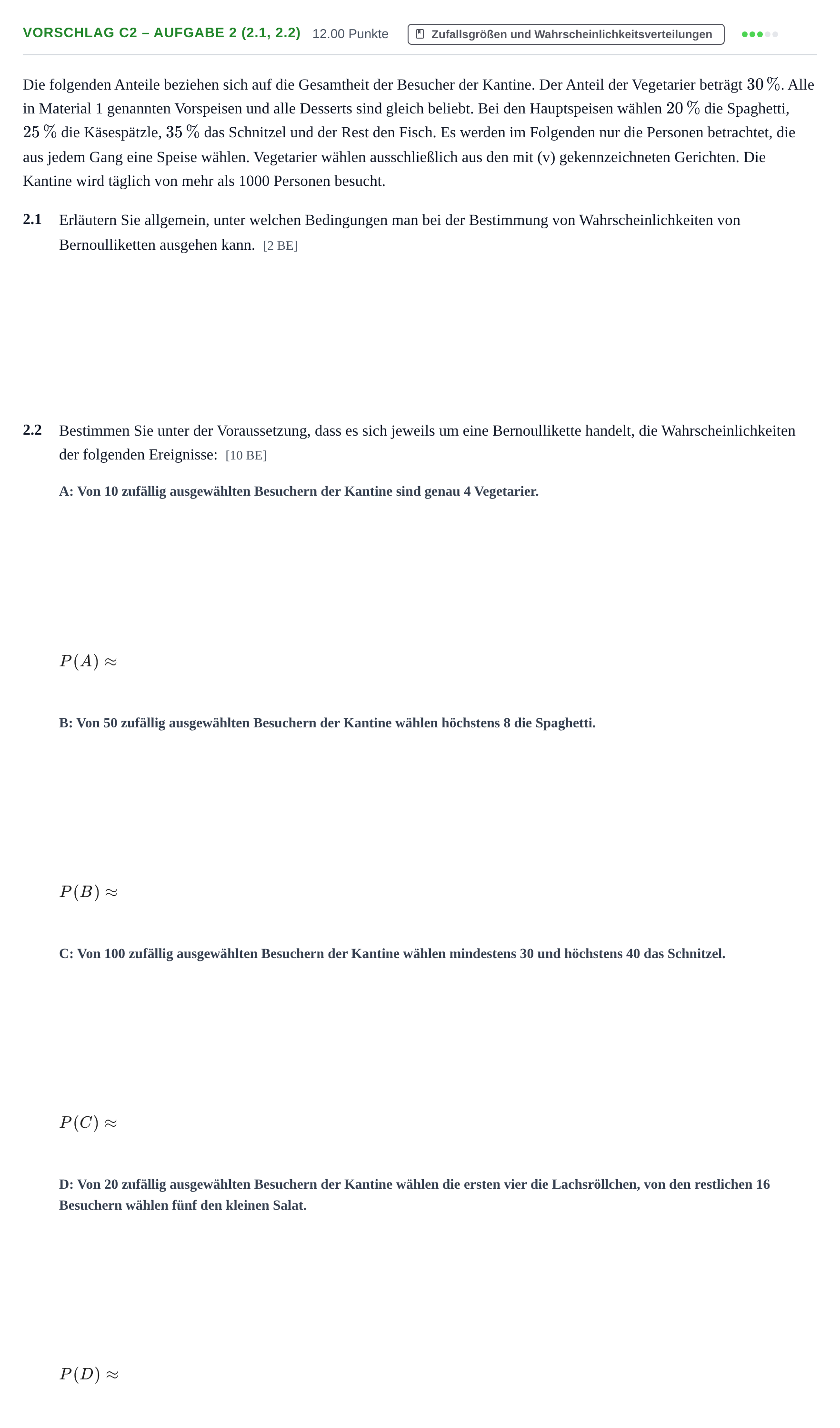 Aufgabenstellung: Aufgabe Vorschlag C2 – Aufgabe 2 (2.1, 2.2) · Abitur Hessen Mathematik LK · WTR 2022
