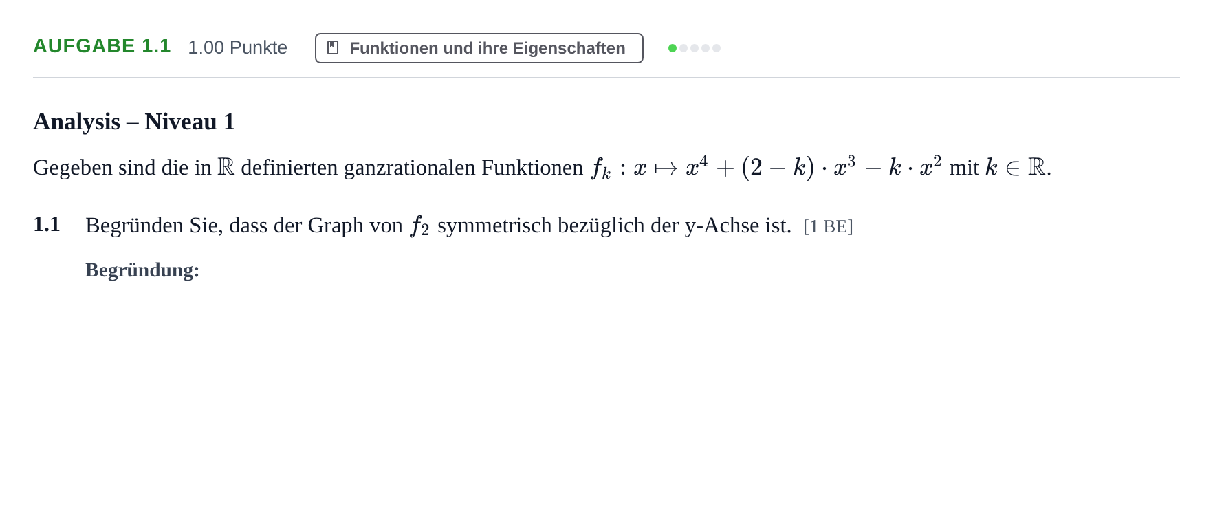 Aufgabenstellung: Aufgabe 1.1 · Abitur Hessen Mathematik LK · WTR 2022