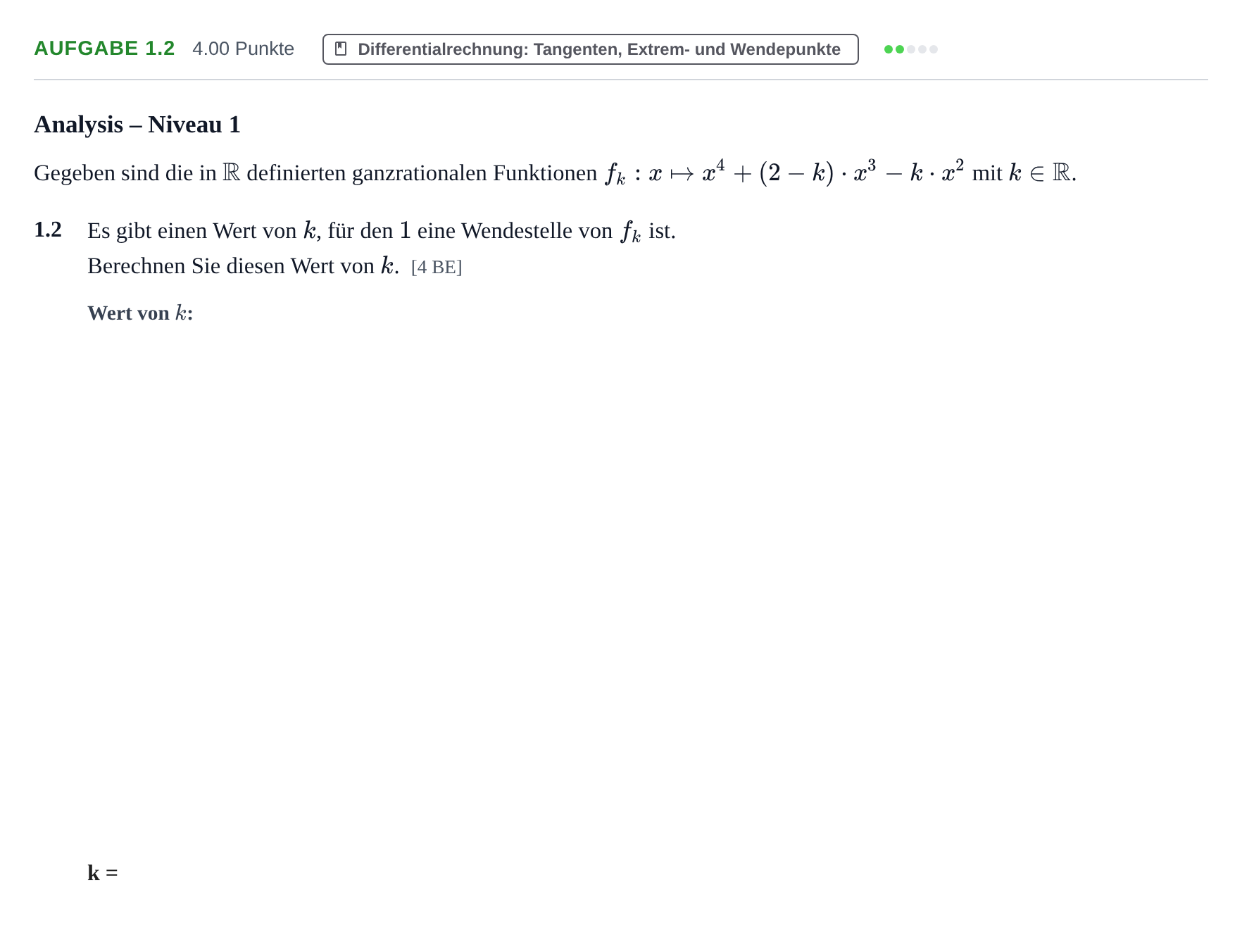 Aufgabenstellung: Aufgabe 1.2 · Abitur Hessen Mathematik LK · WTR 2022