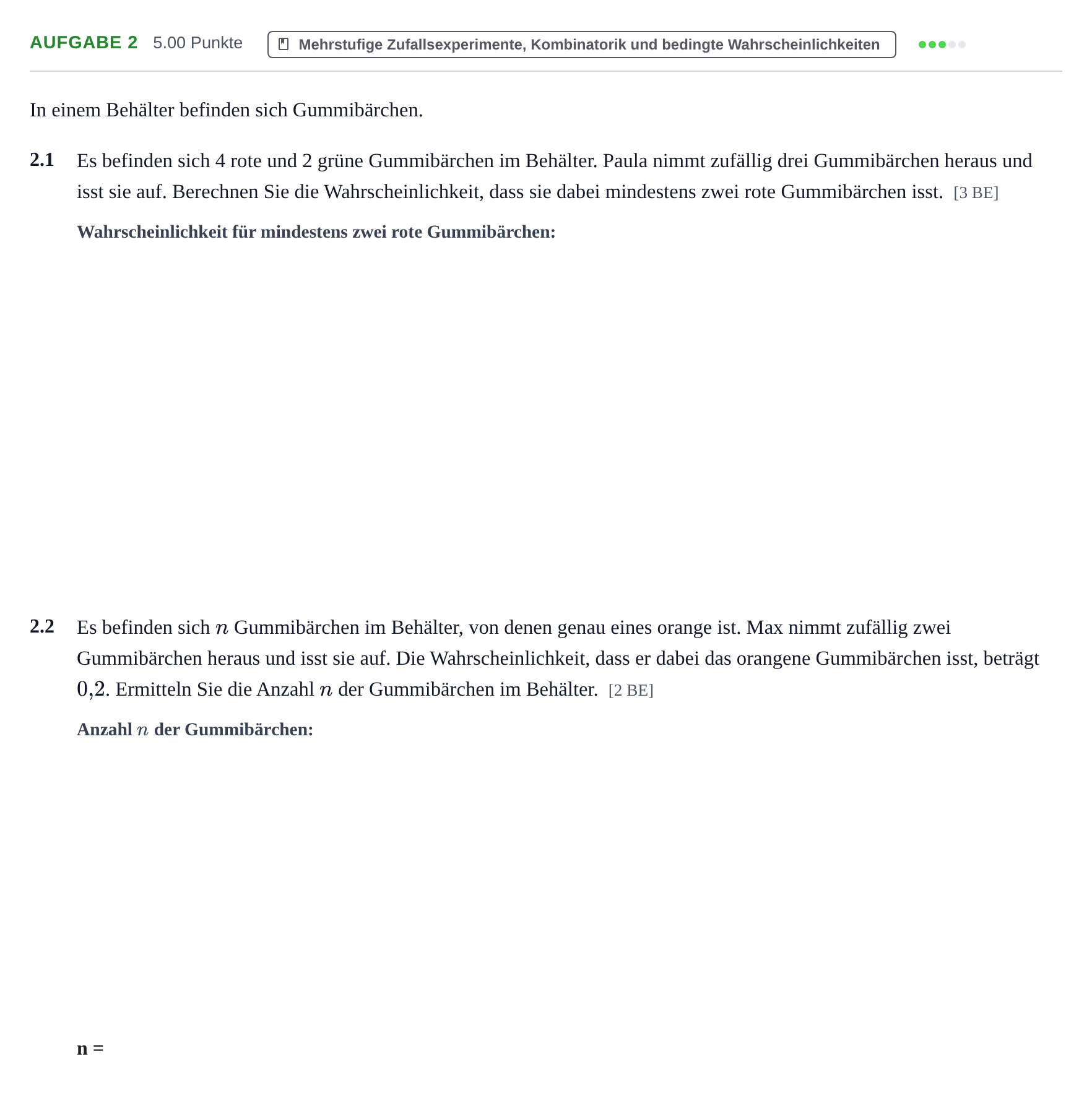 Aufgabenstellung: Aufgabe 2 · Abitur Hessen Mathematik LK · WTR 2022