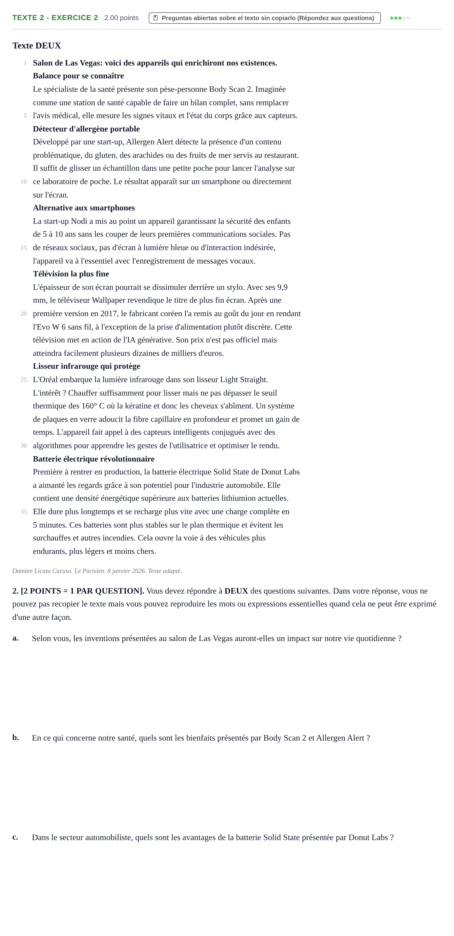 Enunciado: Ejercicio Texte 2 - Exercice 2 · Francés PAU Cantabria Ordinaria 2026