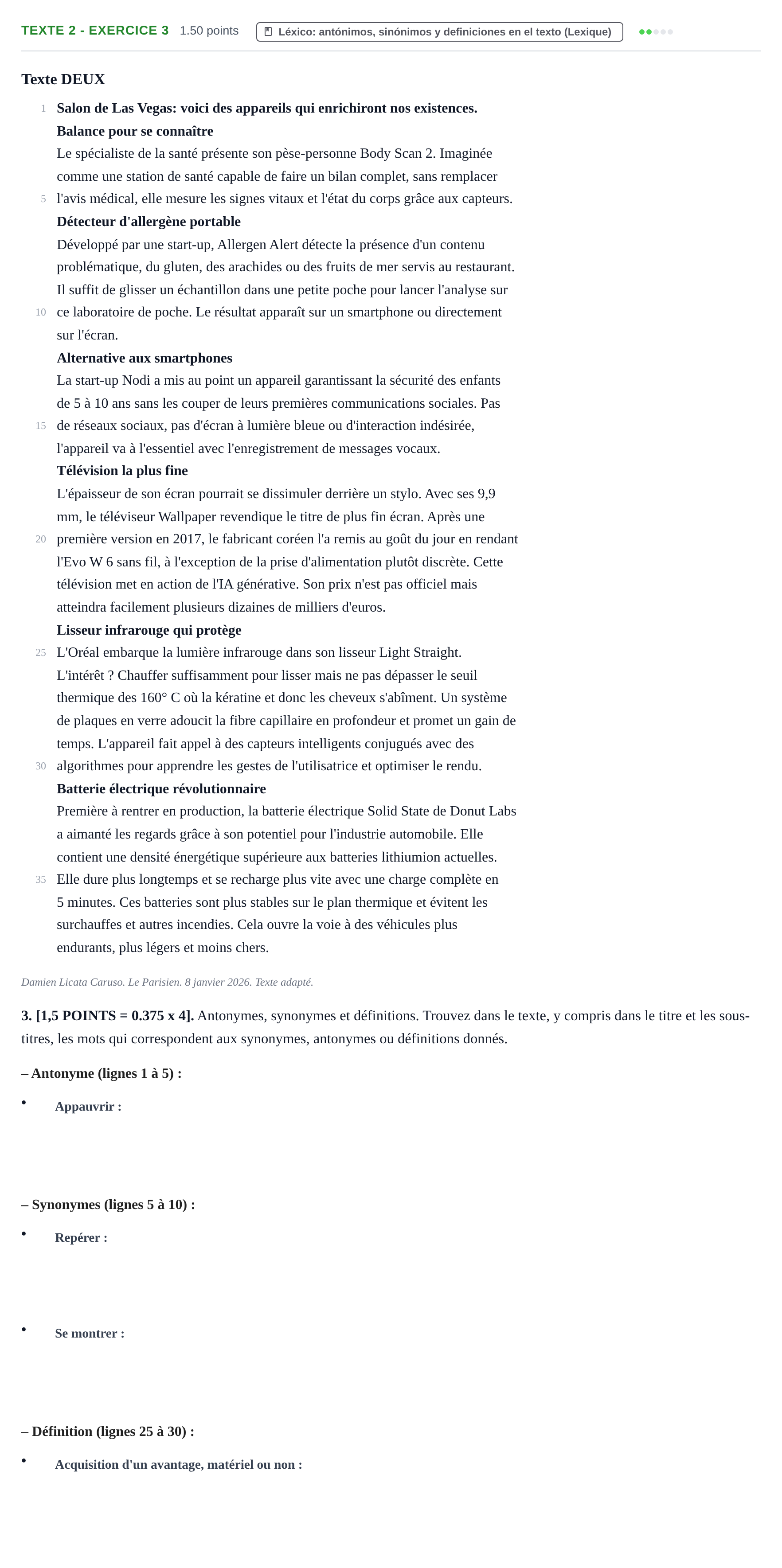 Enunciado: Ejercicio Texte 2 - Exercice 3 · Francés PAU Cantabria Ordinaria 2026