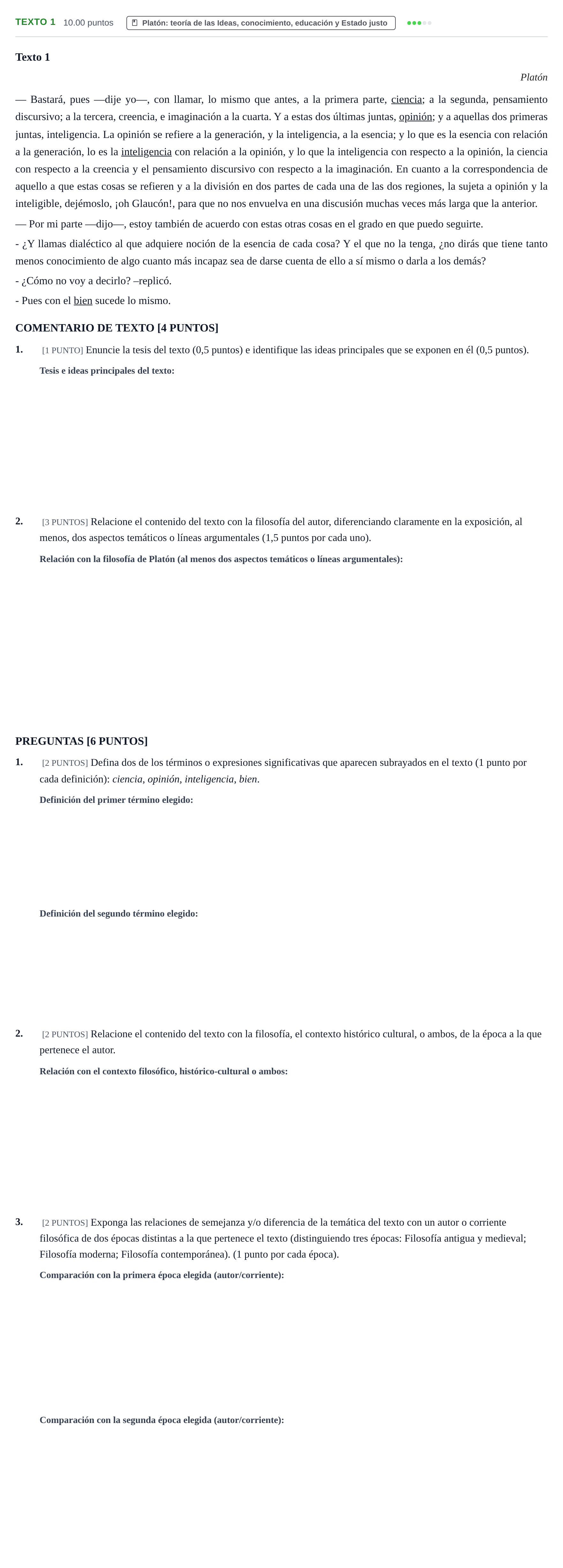 Enunciado: Ejercicio Texto 1 · Historia de la Filosofía PAU Cantabria Extraordinaria 2026