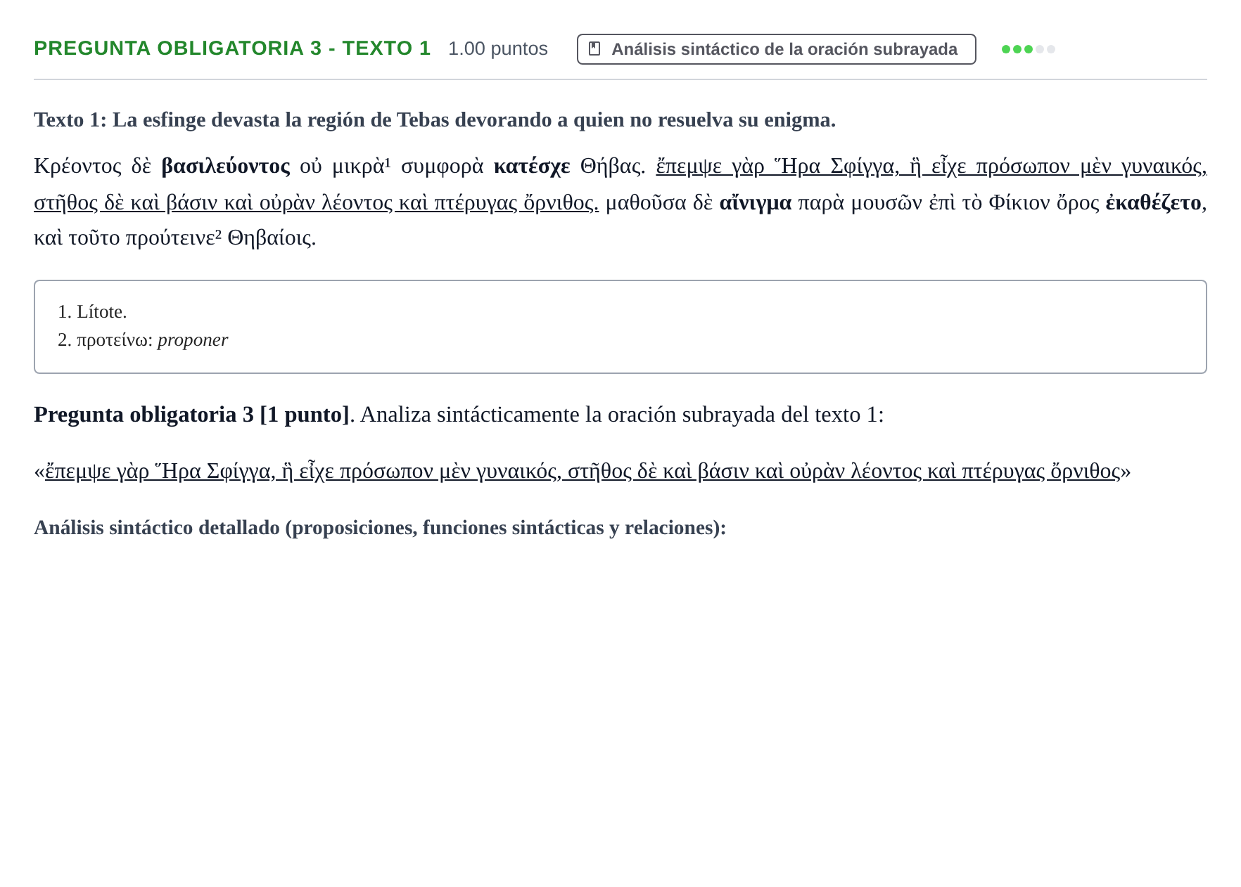 Enunciado: Pregunta obligatoria 3 - Texto 1 · Griego II PAU Cantabria Extraordinaria 2026