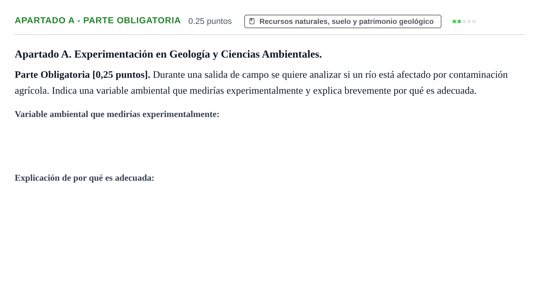 Enunciado: Apartado A - Parte Obligatoria · Geología y Ciencias Ambientales PAU Cantabria Extraordinaria 2026