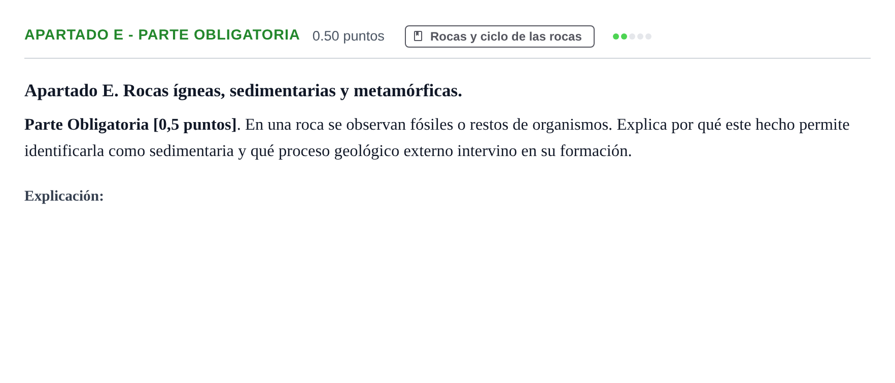 Enunciado: Apartado E - Parte Obligatoria · Geología y Ciencias Ambientales PAU Cantabria Extraordinaria 2026