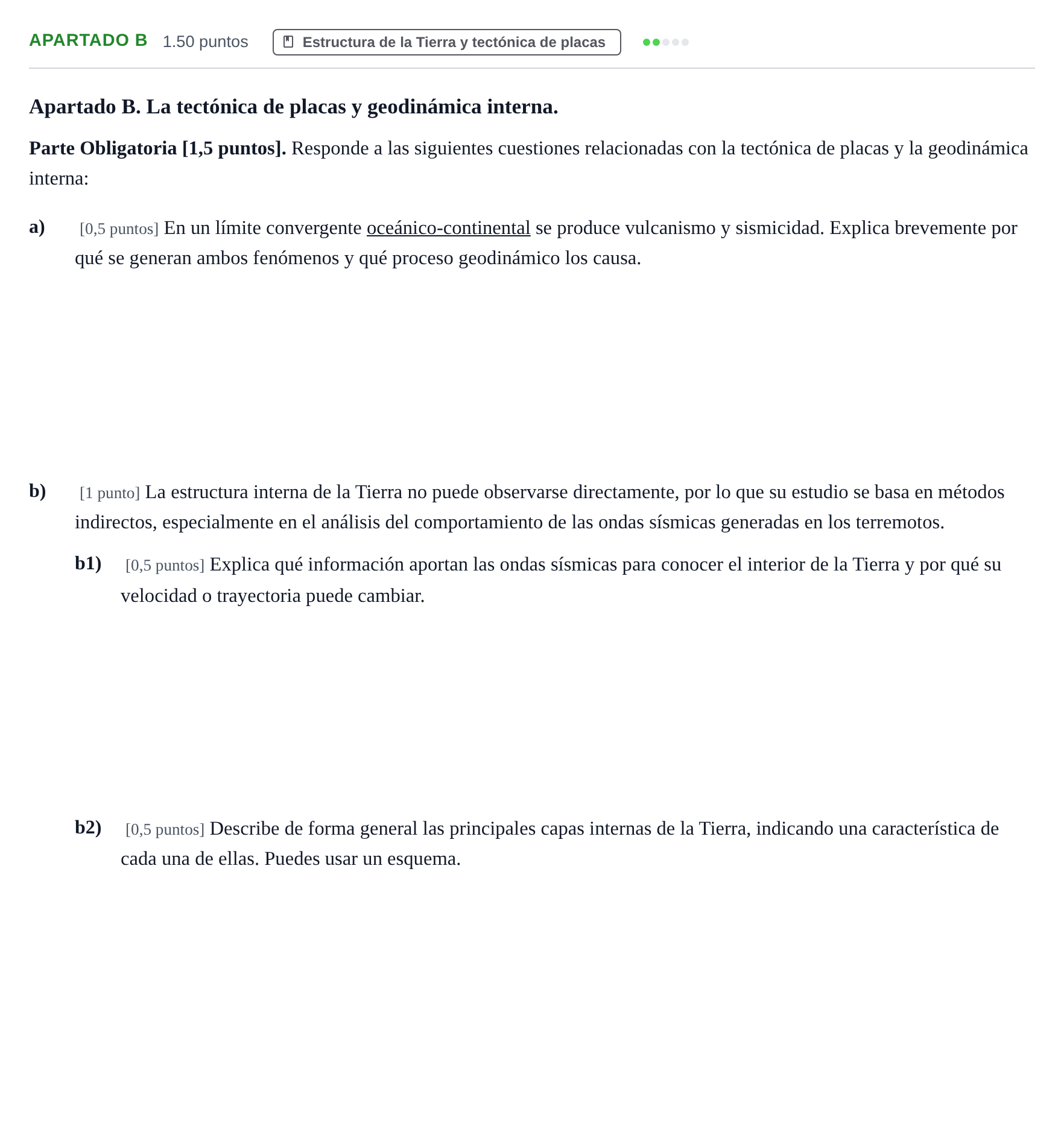 Enunciado: Apartado B · Geología y Ciencias Ambientales PAU Cantabria Ordinaria 2026