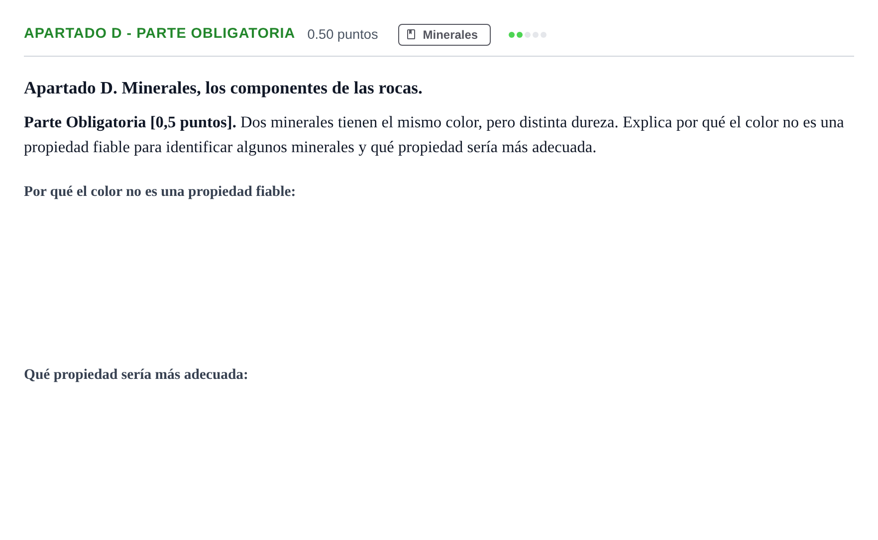 Enunciado: Apartado D - Parte Obligatoria · Geología y Ciencias Ambientales PAU Cantabria Ordinaria 2026