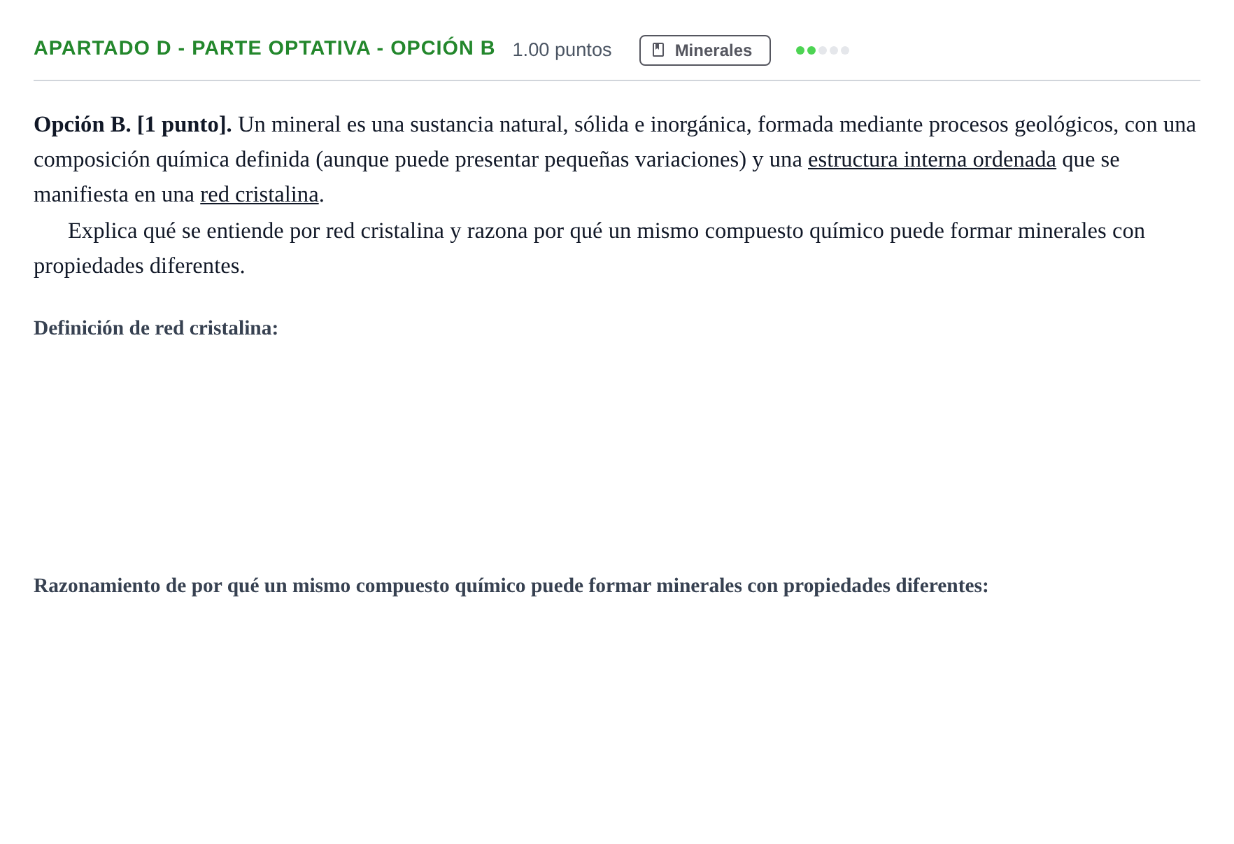 Enunciado: Apartado D - Parte Optativa - Opción B · Geología y Ciencias Ambientales PAU Cantabria Ordinaria 2026