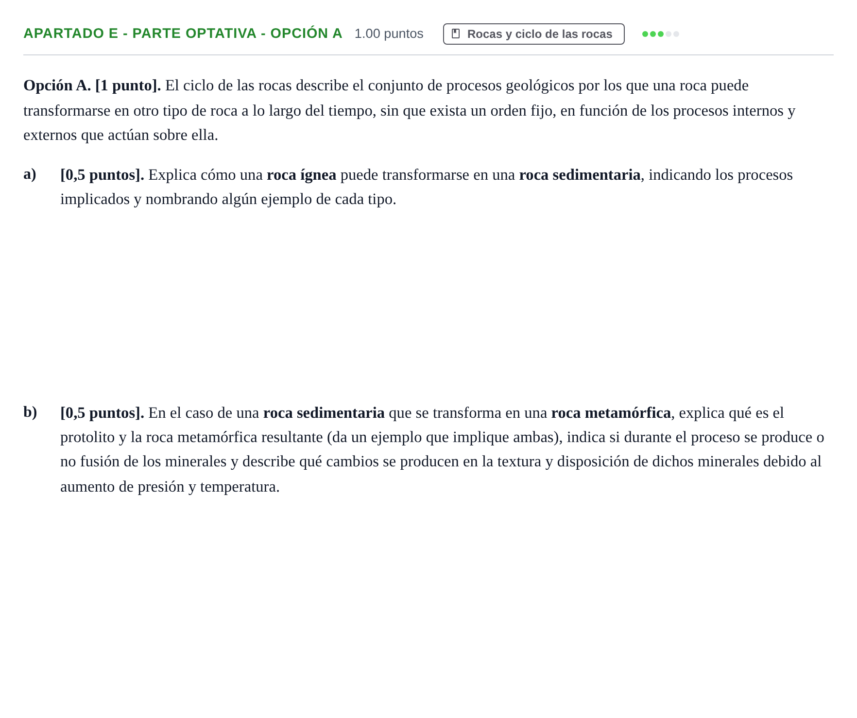 Enunciado: Apartado E - Parte Optativa - Opción A · Geología y Ciencias Ambientales PAU Cantabria Ordinaria 2026