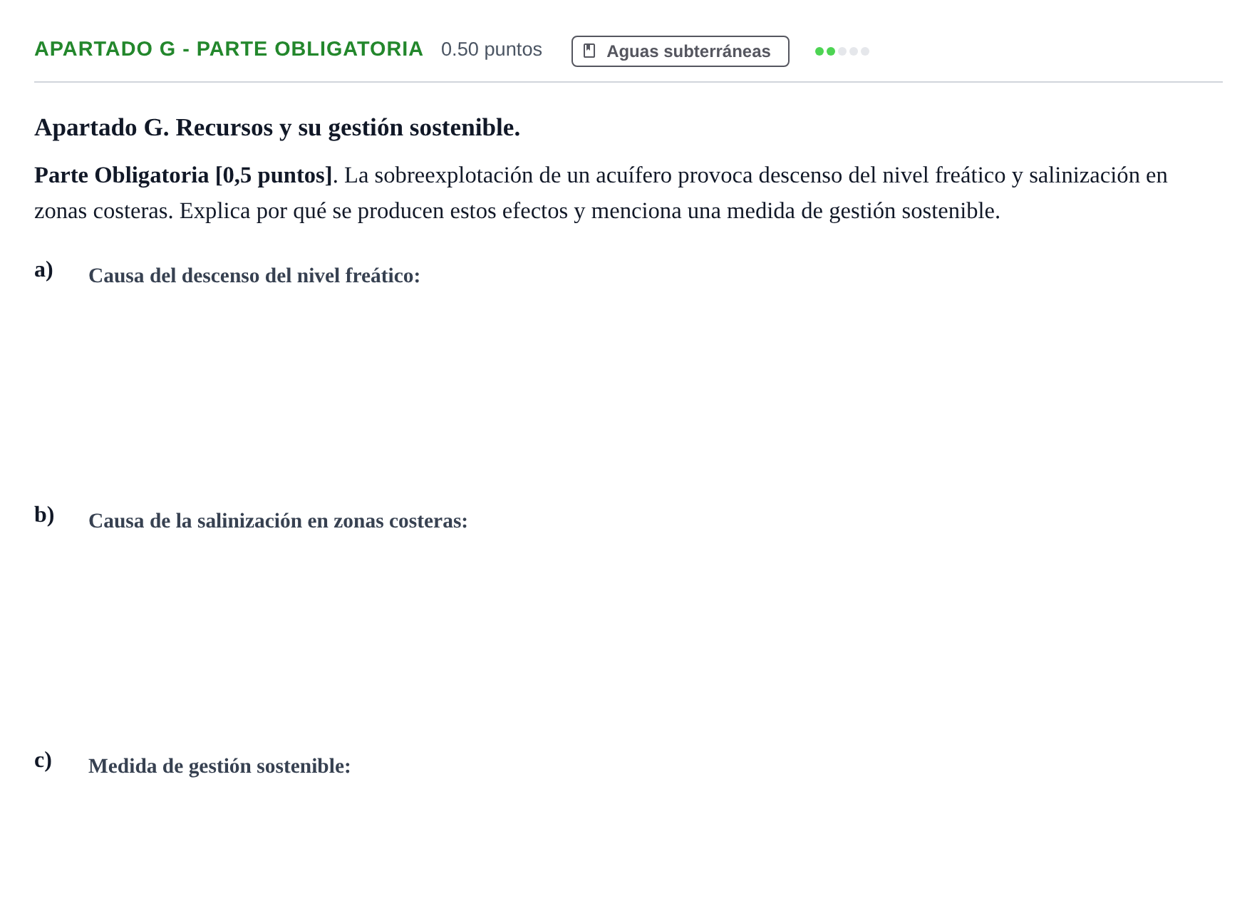Enunciado: Apartado G - Parte Obligatoria · Geología y Ciencias Ambientales PAU Cantabria Ordinaria 2026