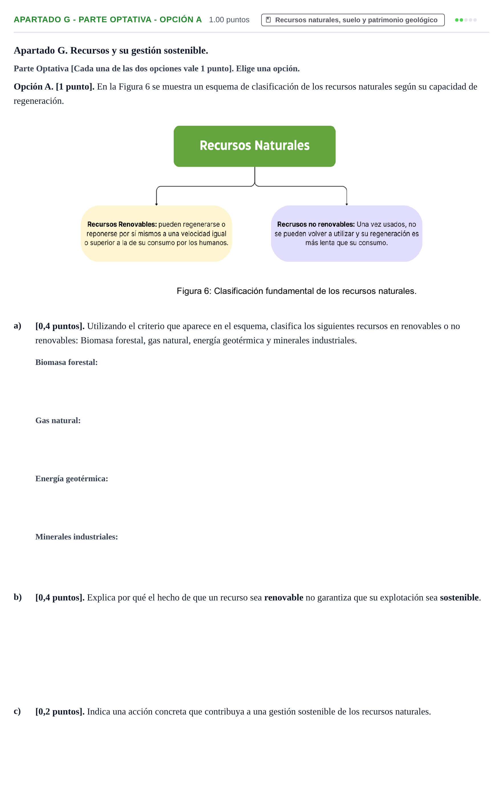 Enunciado: Apartado G - Parte Optativa - Opción A · Geología y Ciencias Ambientales PAU Cantabria Ordinaria 2026