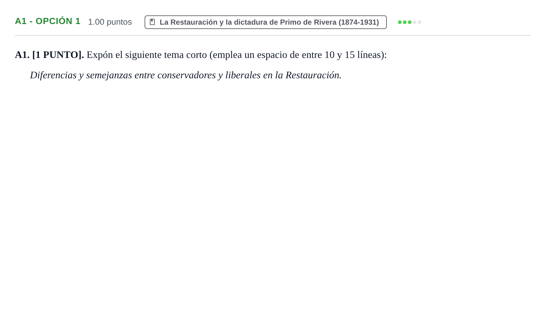 Enunciado: Ejercicio A1 - Opción 1 · Historia de España PAU Cantabria Ordinaria 2026