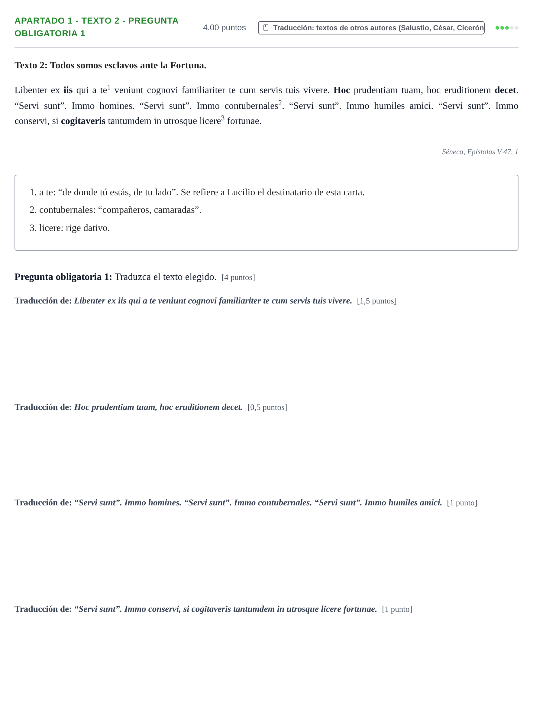 Enunciado: Apartado 1 - Texto 2 - Pregunta obligatoria 1 · Latín II PAU Cantabria Extraordinaria 2026
