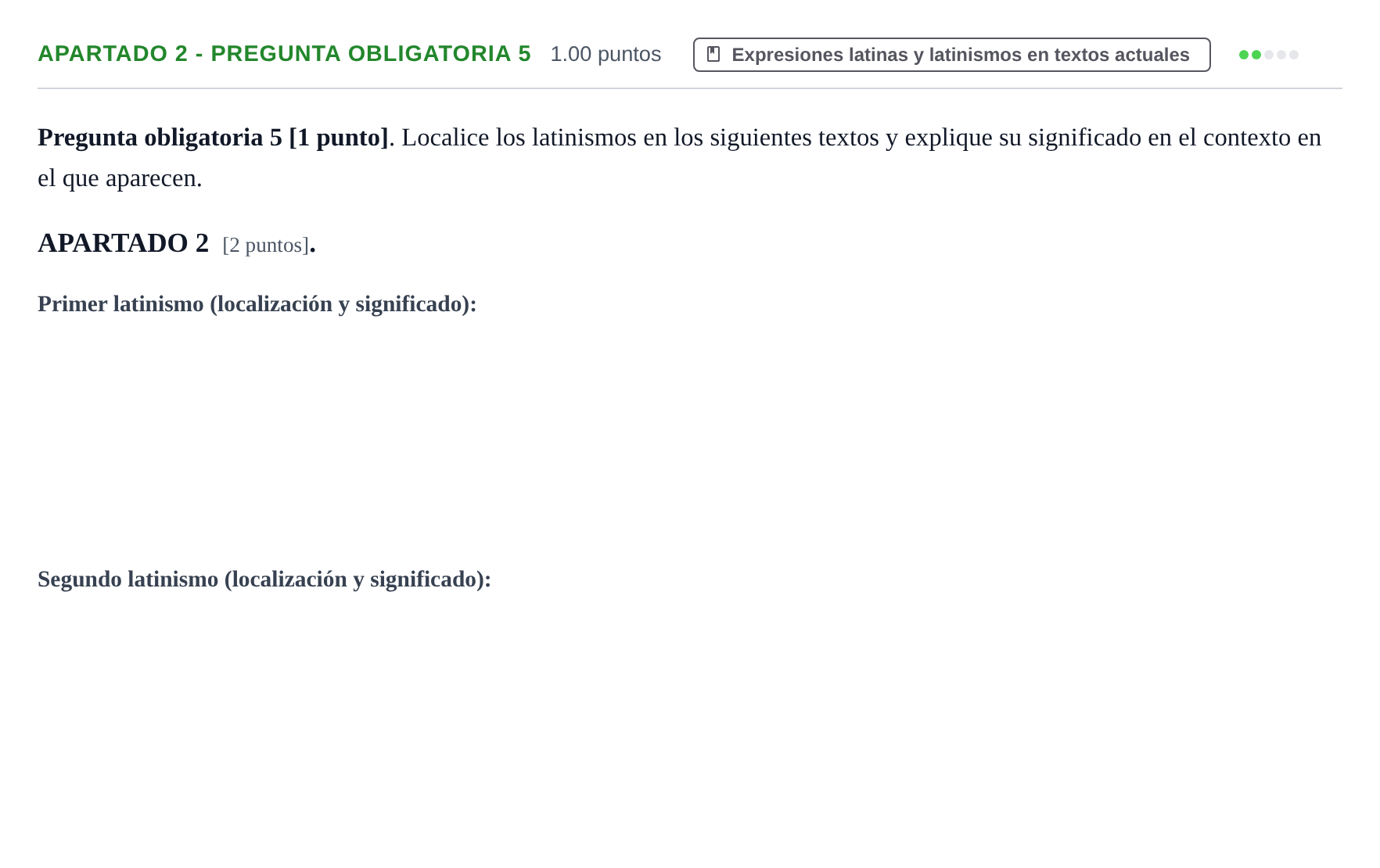 Enunciado: Apartado 2 - Pregunta obligatoria 5 · Latín II PAU Cantabria Extraordinaria 2026
