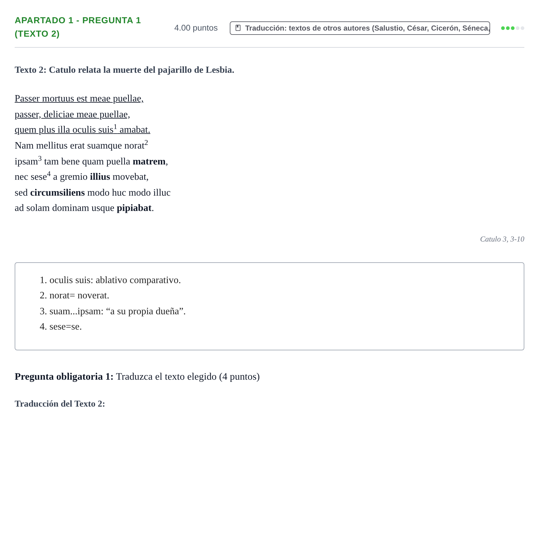 Enunciado: Apartado 1 - Pregunta 1 (Texto 2) · Latín II PAU Cantabria Ordinaria 2026