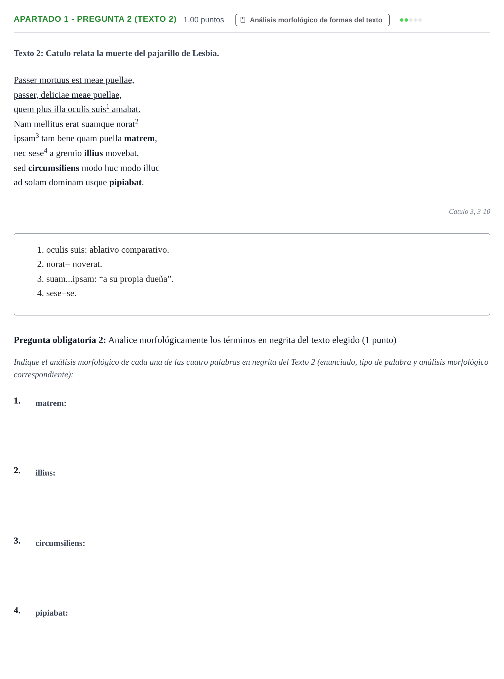 Enunciado: Apartado 1 - Pregunta 2 (Texto 2) · Latín II PAU Cantabria Ordinaria 2026