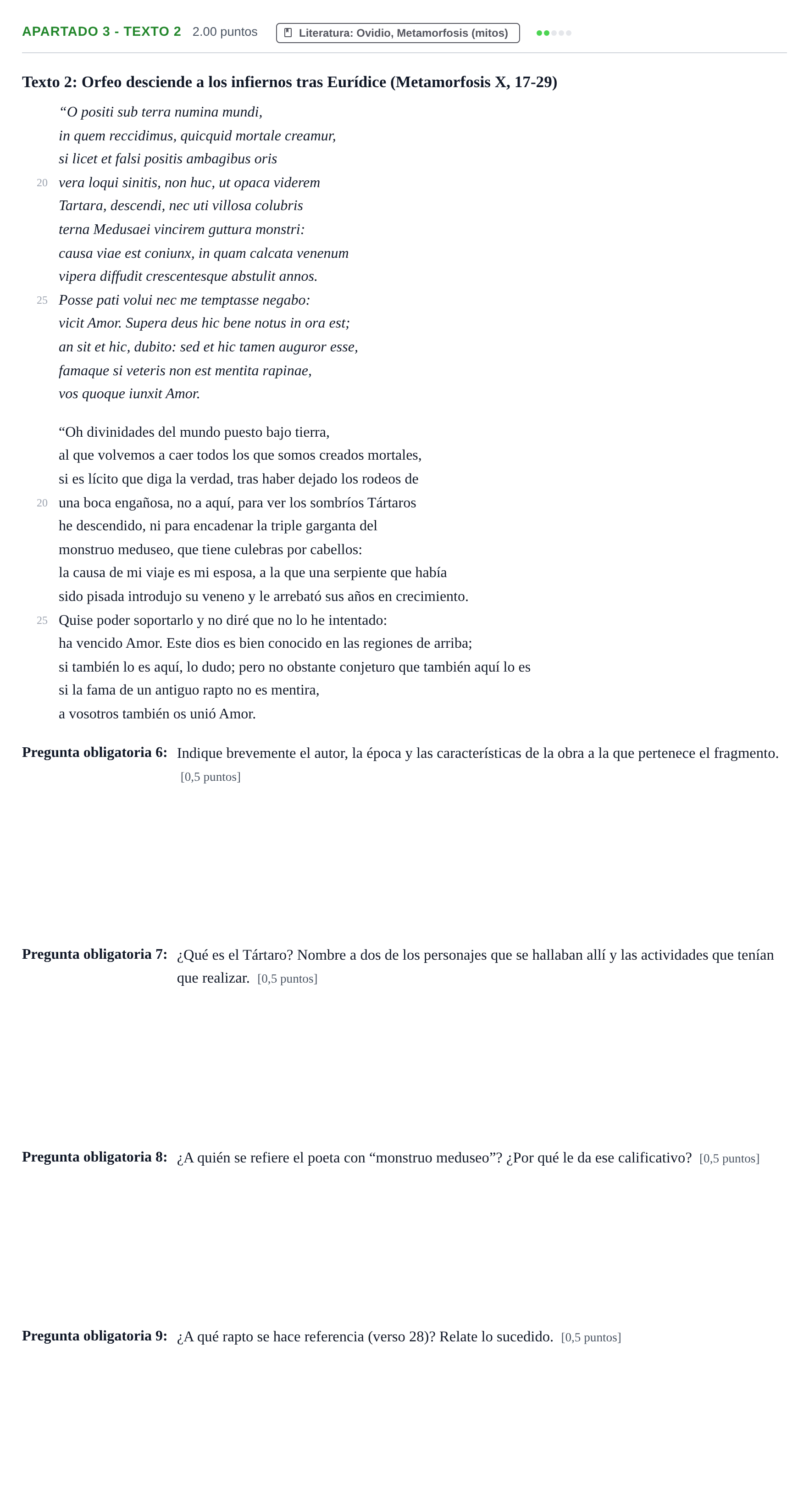 Enunciado: Apartado 3 - Texto 2 · Latín II PAU Cantabria Ordinaria 2026